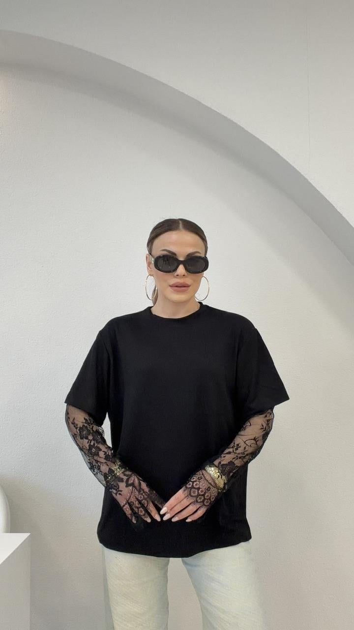 KOLLARI DANTELLİ MODAL BLUZ SİYAH