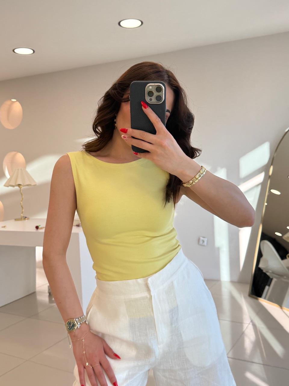 KOLSUZ BİSİKLET YAKA ATLET SARI