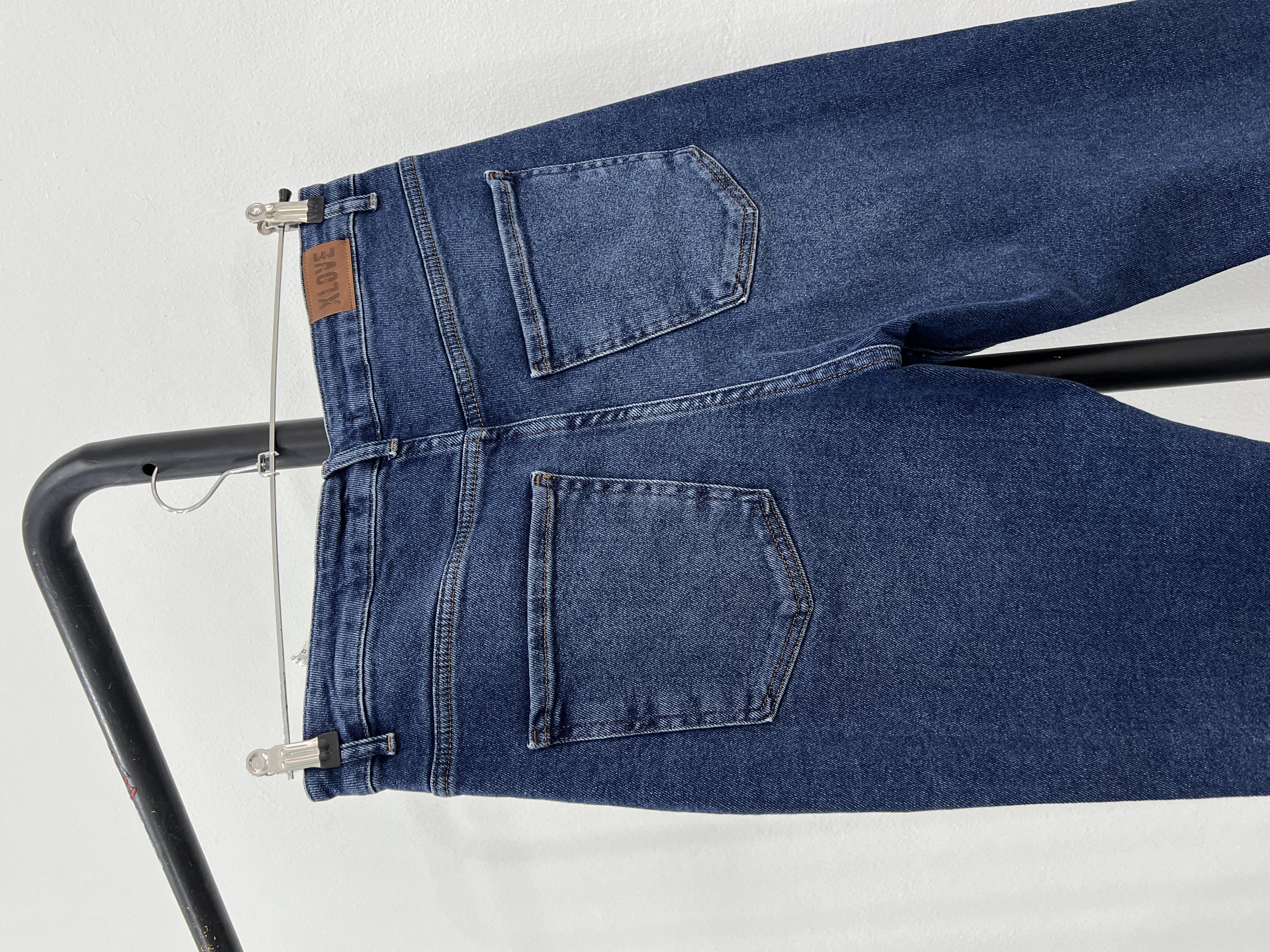Laci̇vert Battal Beden Likralı Mom Jean