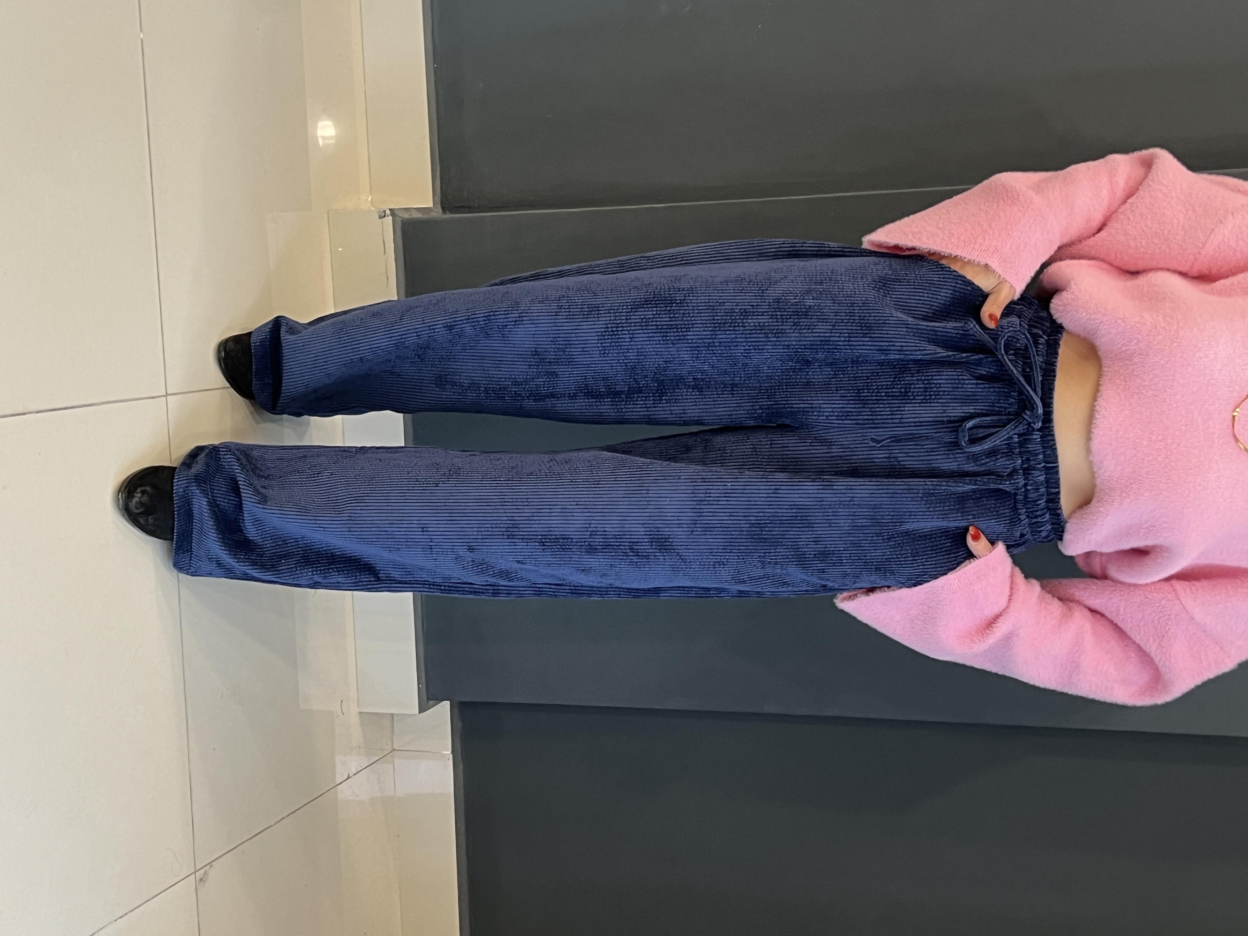 Laci̇vert Beli̇ Lasti̇kli̇ Fi̇ti̇lli̇ Kadi̇fe Pantolon