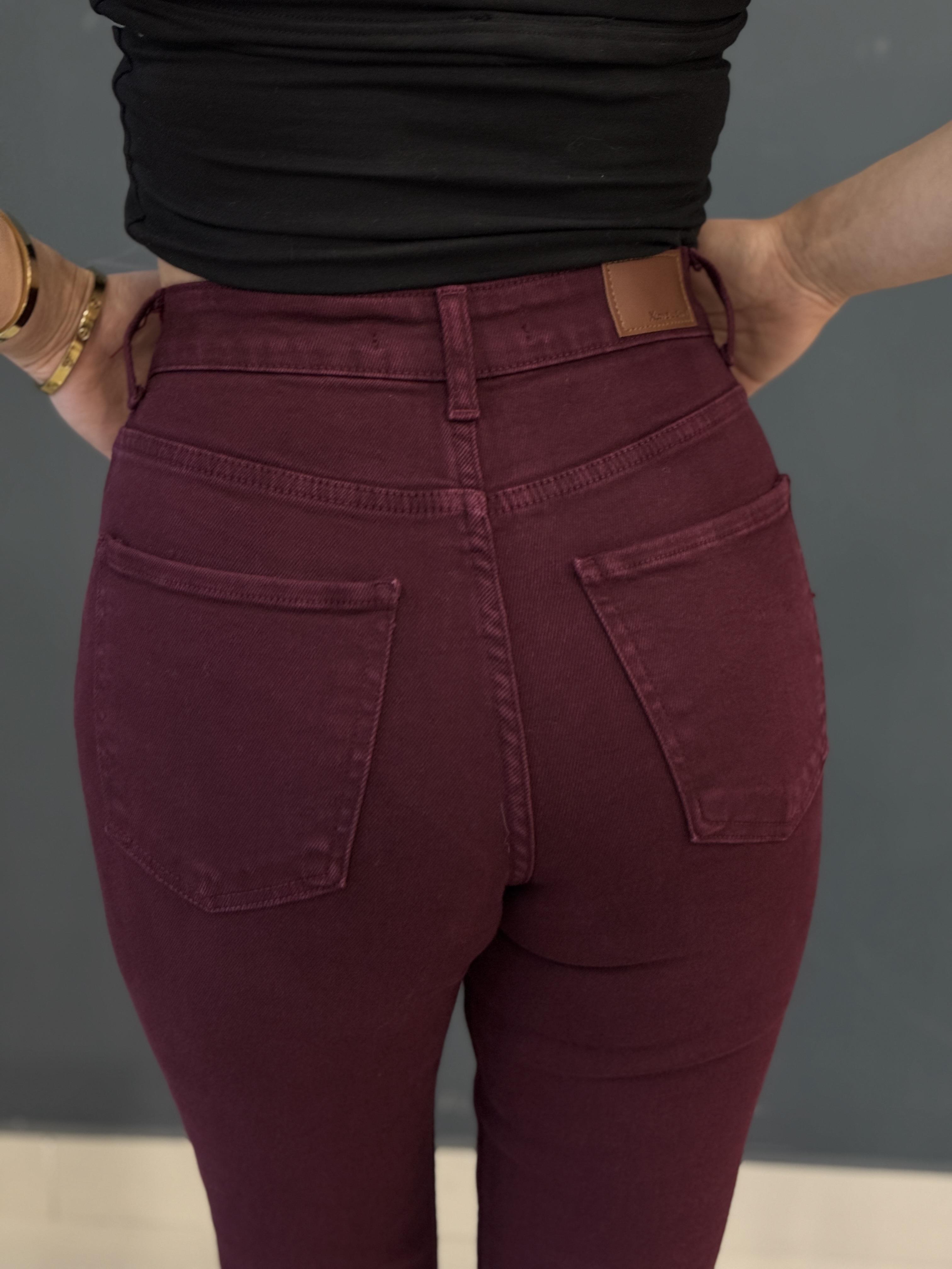 Bordo Likralı Mom Jean