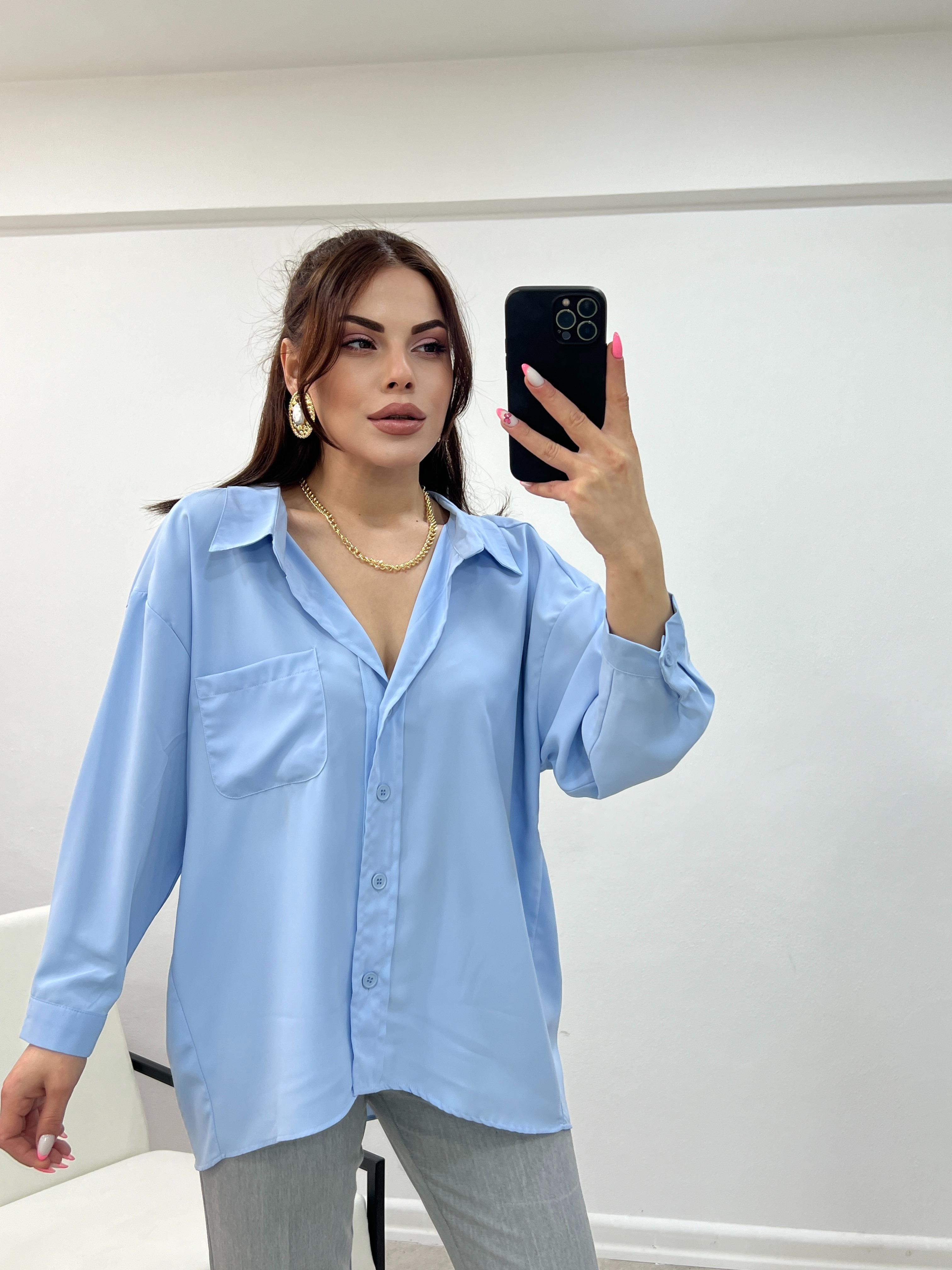 Mavi̇ Grep Kumaş Oversi̇ze Gömlek