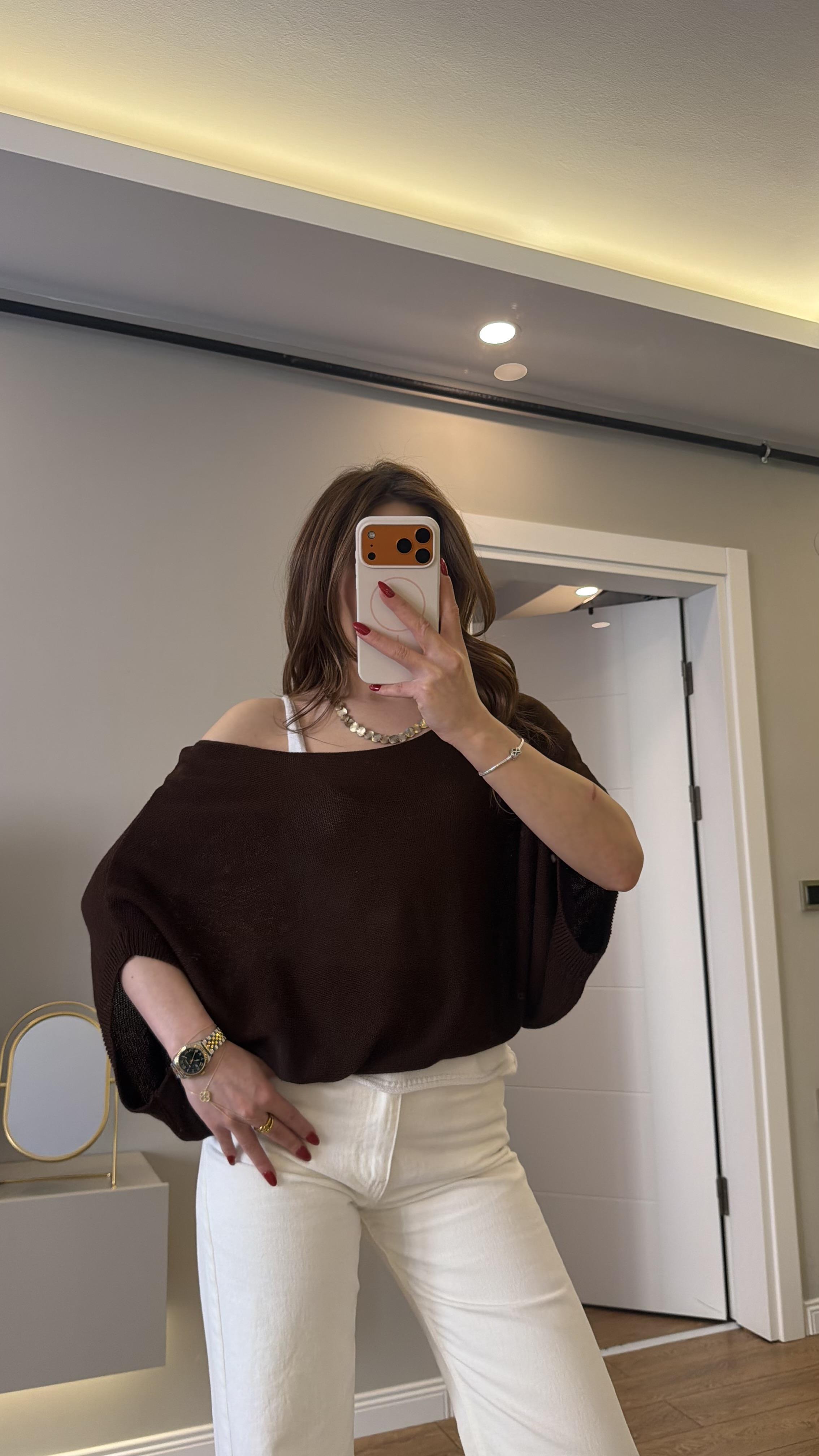 Mevsiimlik Atletli Merserize Bluz Kahve