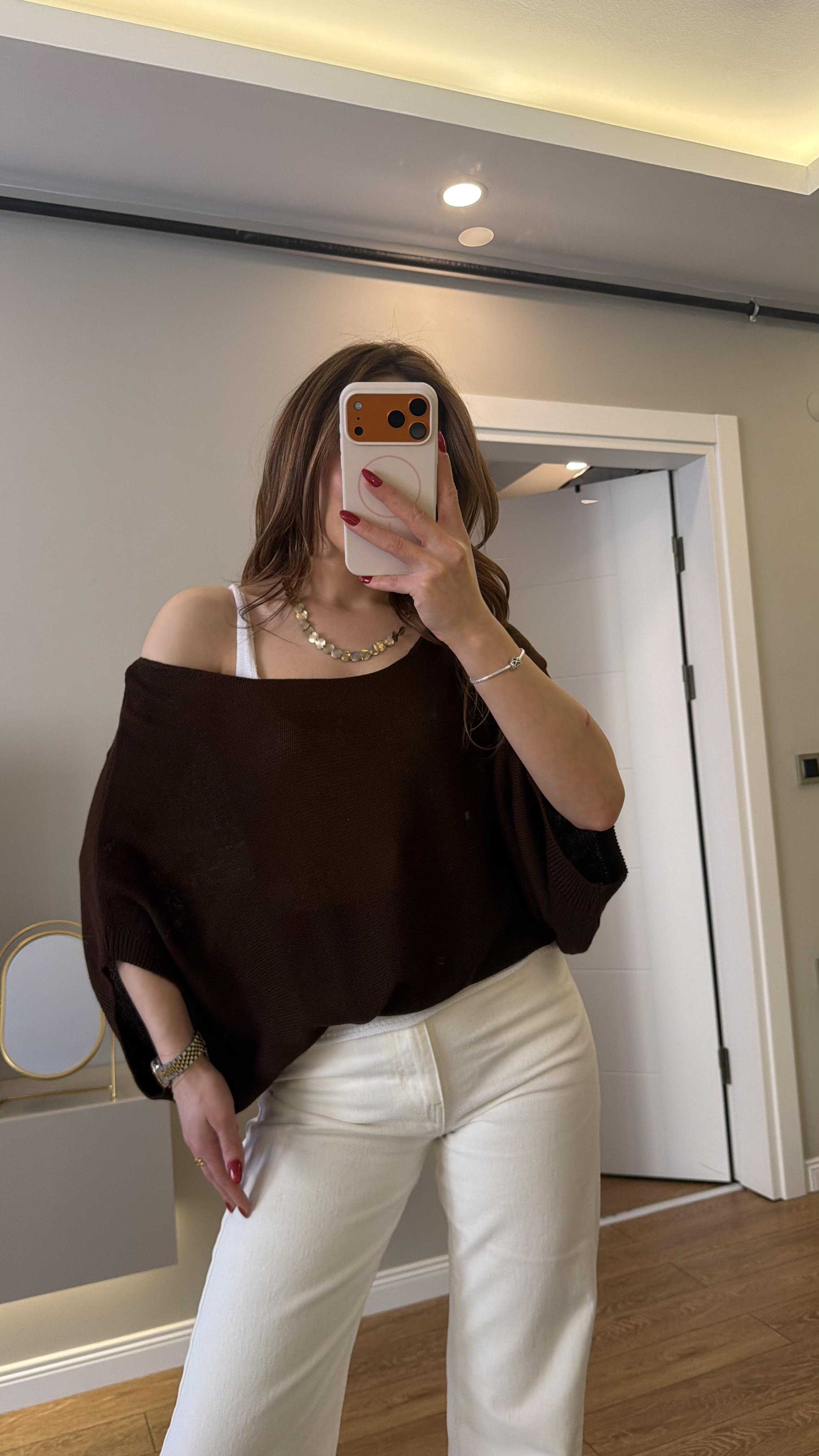 Mevsiimlik Atletli Merserize Bluz Kahve