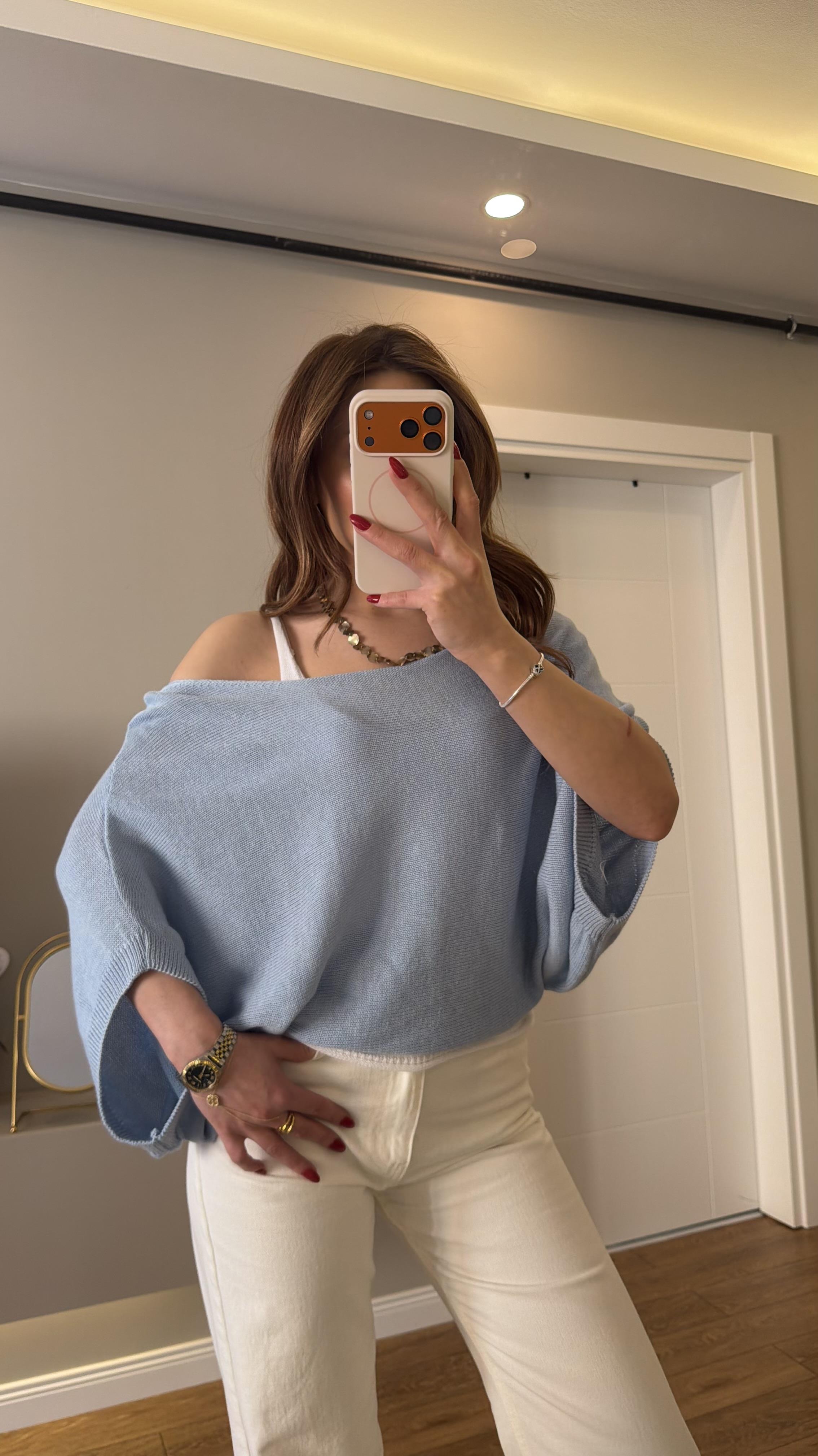 Mevsiimlik Atletli Merserize Bluz Mavi