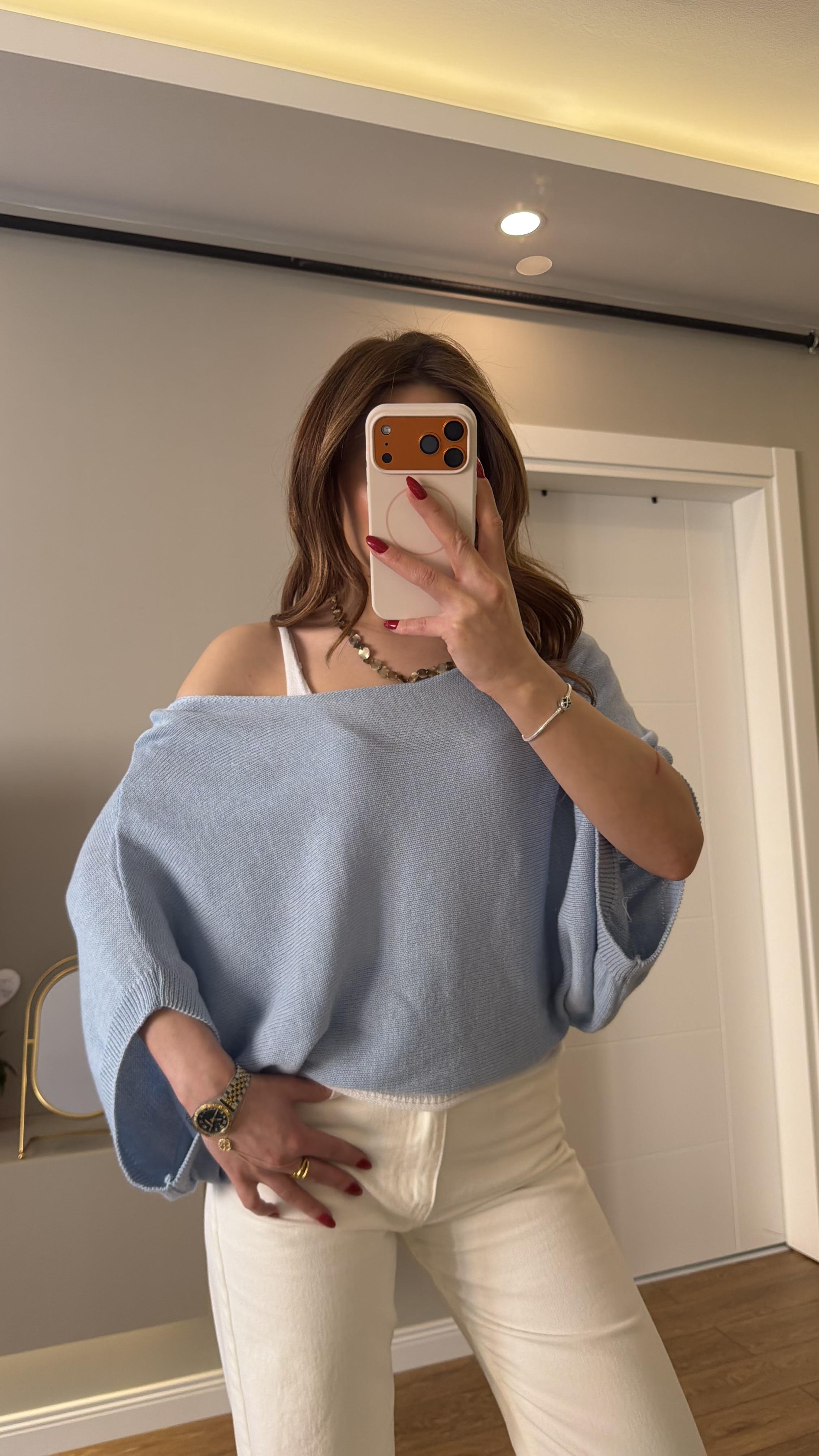 Mevsiimlik Atletli Merserize Bluz Mavi