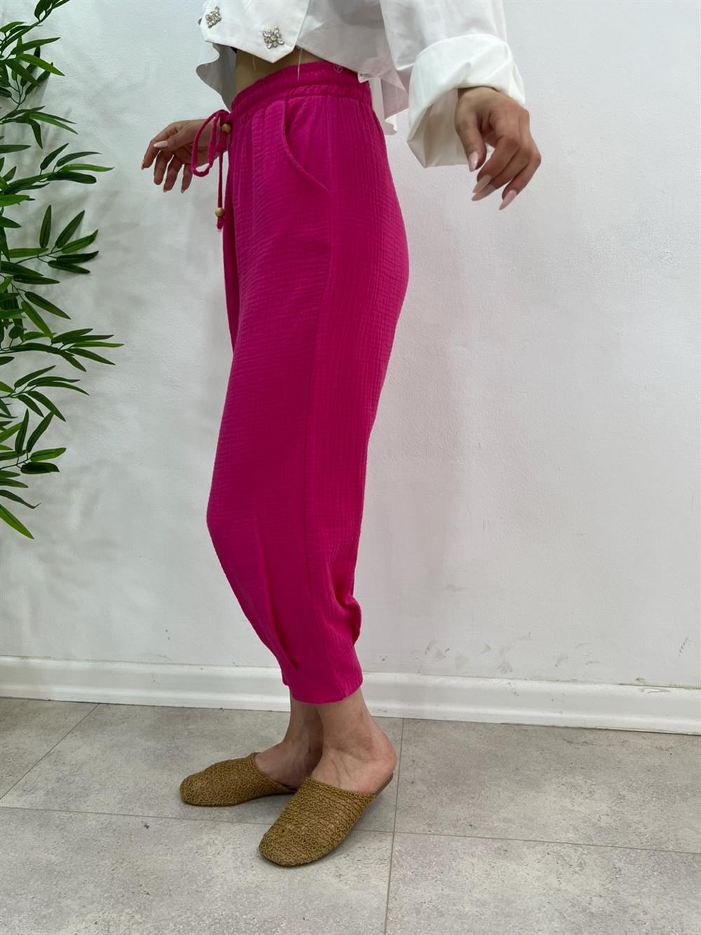 Müsli̇n Keten Pantolon Pembe