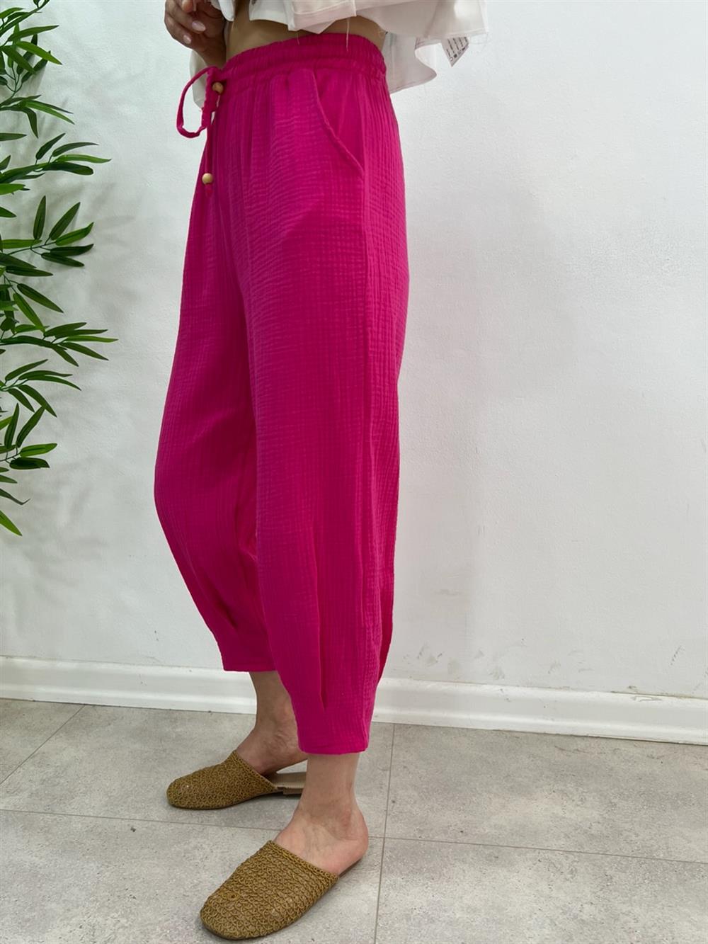 Müsli̇n Keten Pantolon Pembe
