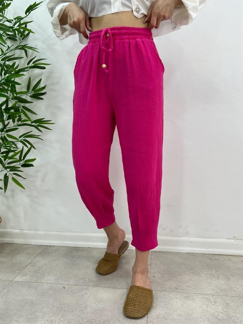 Müsli̇n Keten Pantolon Pembe