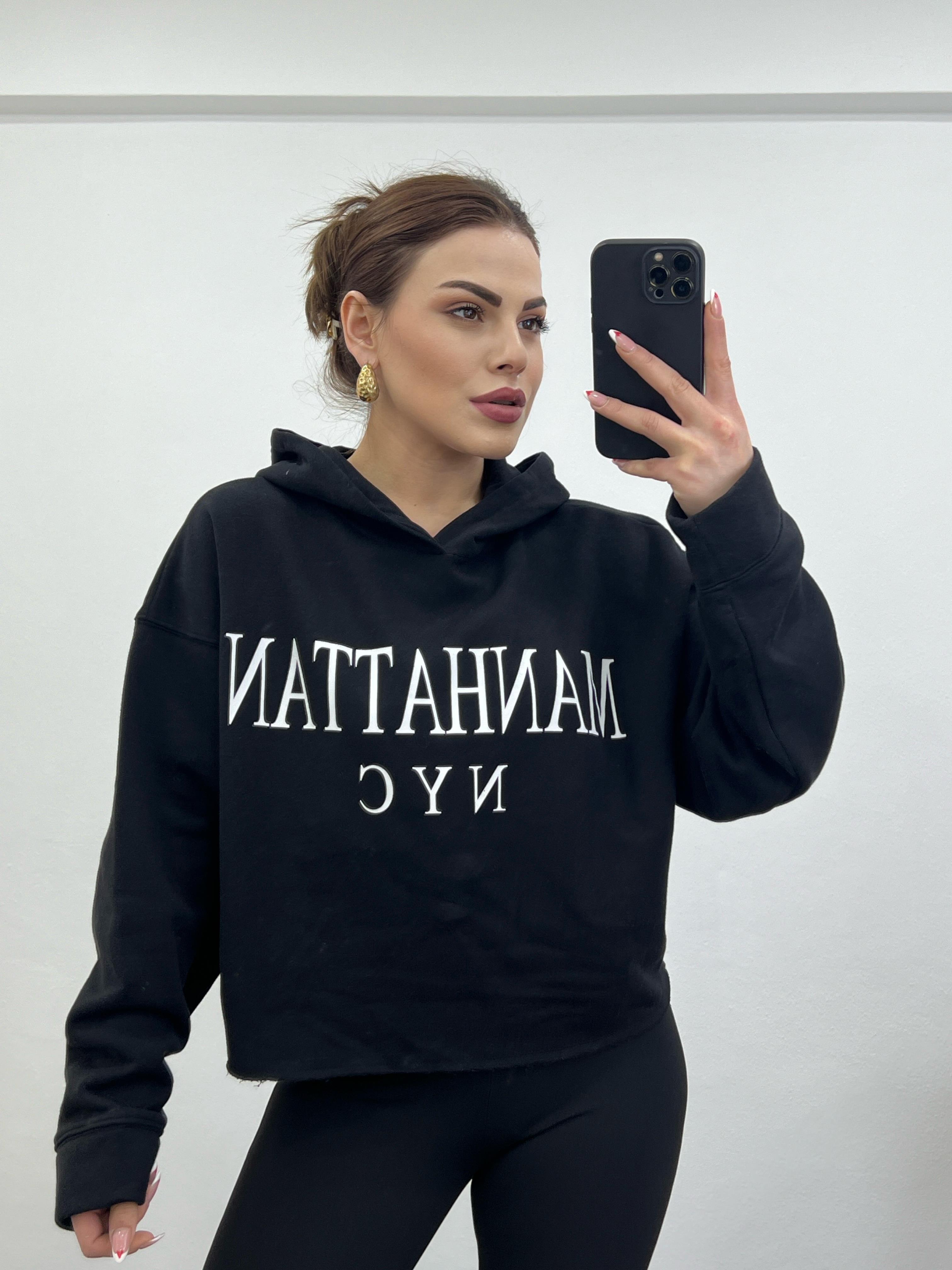 Önü Yazili Kapşonlu Sweat Si̇yah