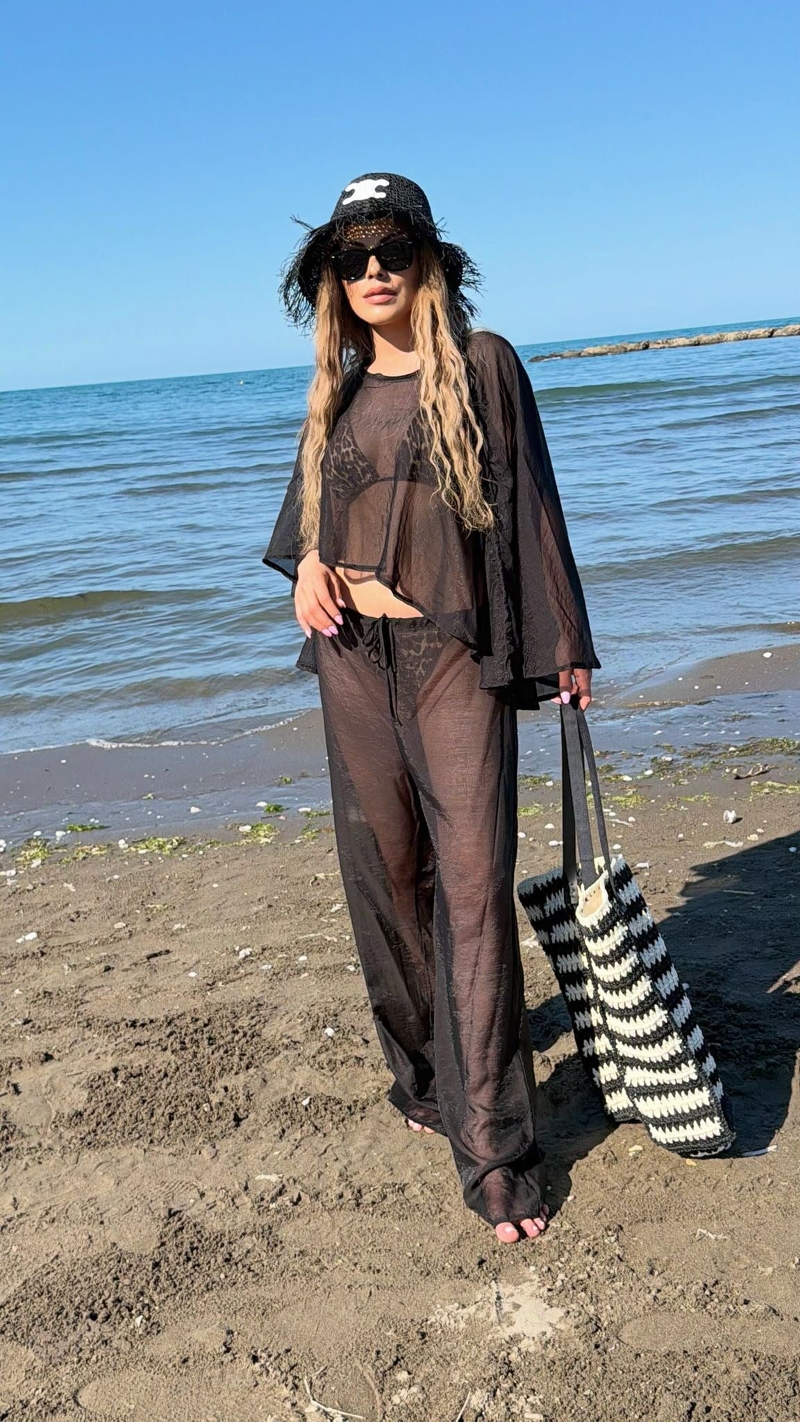 Organze Plaj İkili Takım Siyah