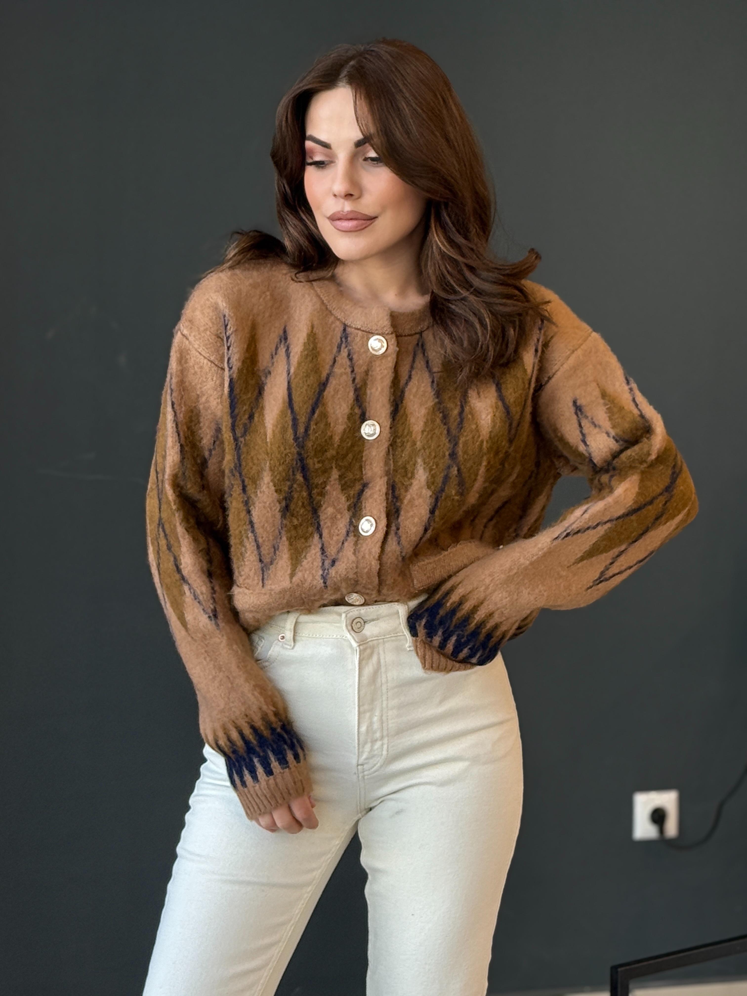 Baklava Desenli̇ Yumoş Hirka Camel