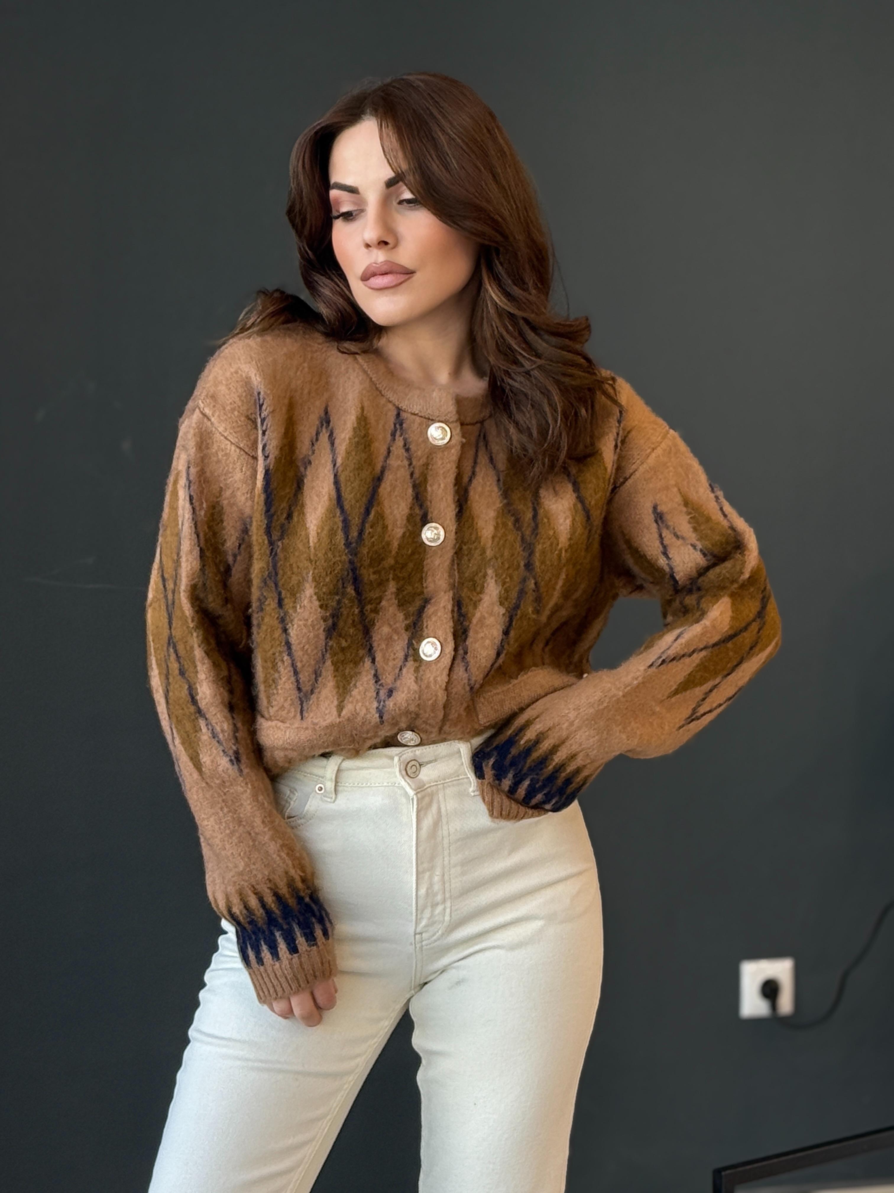 Baklava Desenli̇ Yumoş Hirka Camel
