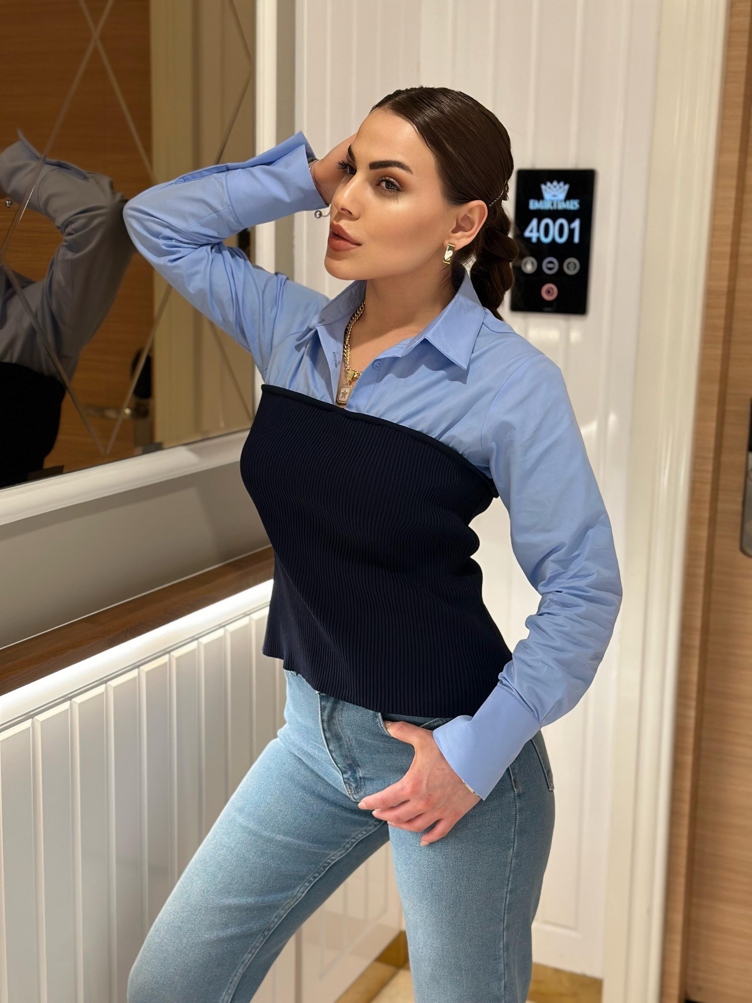 Alt Tarafı Triko Tasarim Bluz Gömlek
