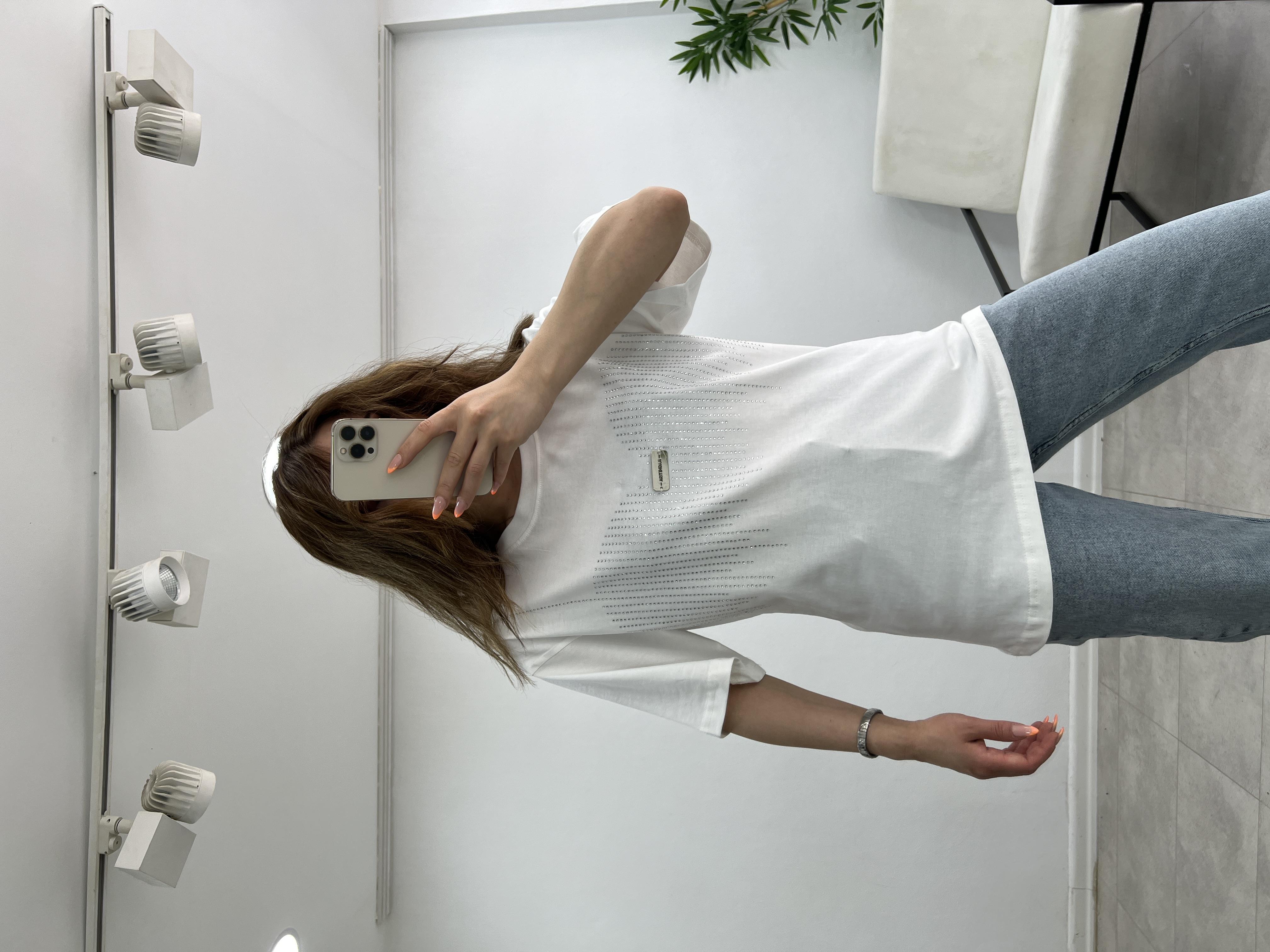Askı Detaylı Taşli Tshi̇rt Beyaz