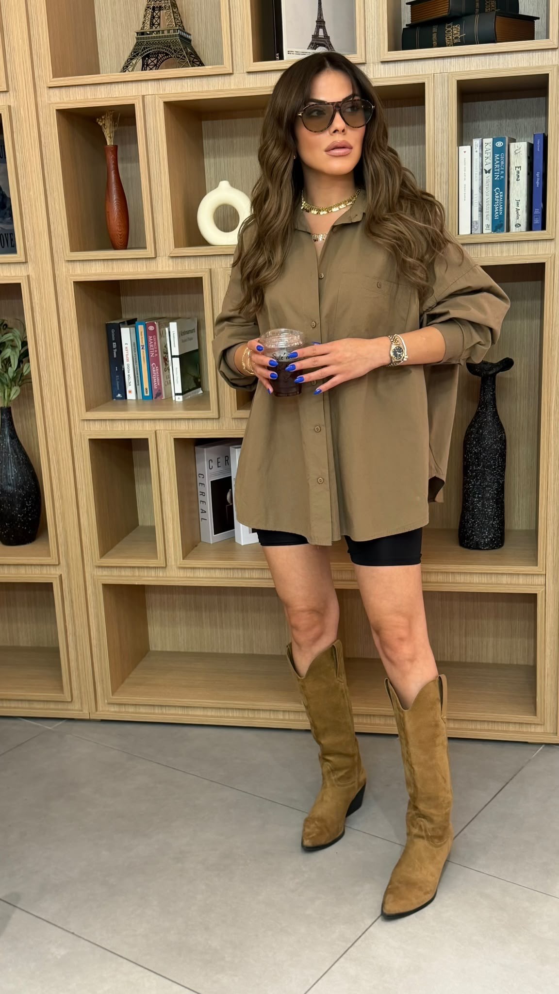 Oversize Cepli Pamuklu Poplin Gömlek Camel