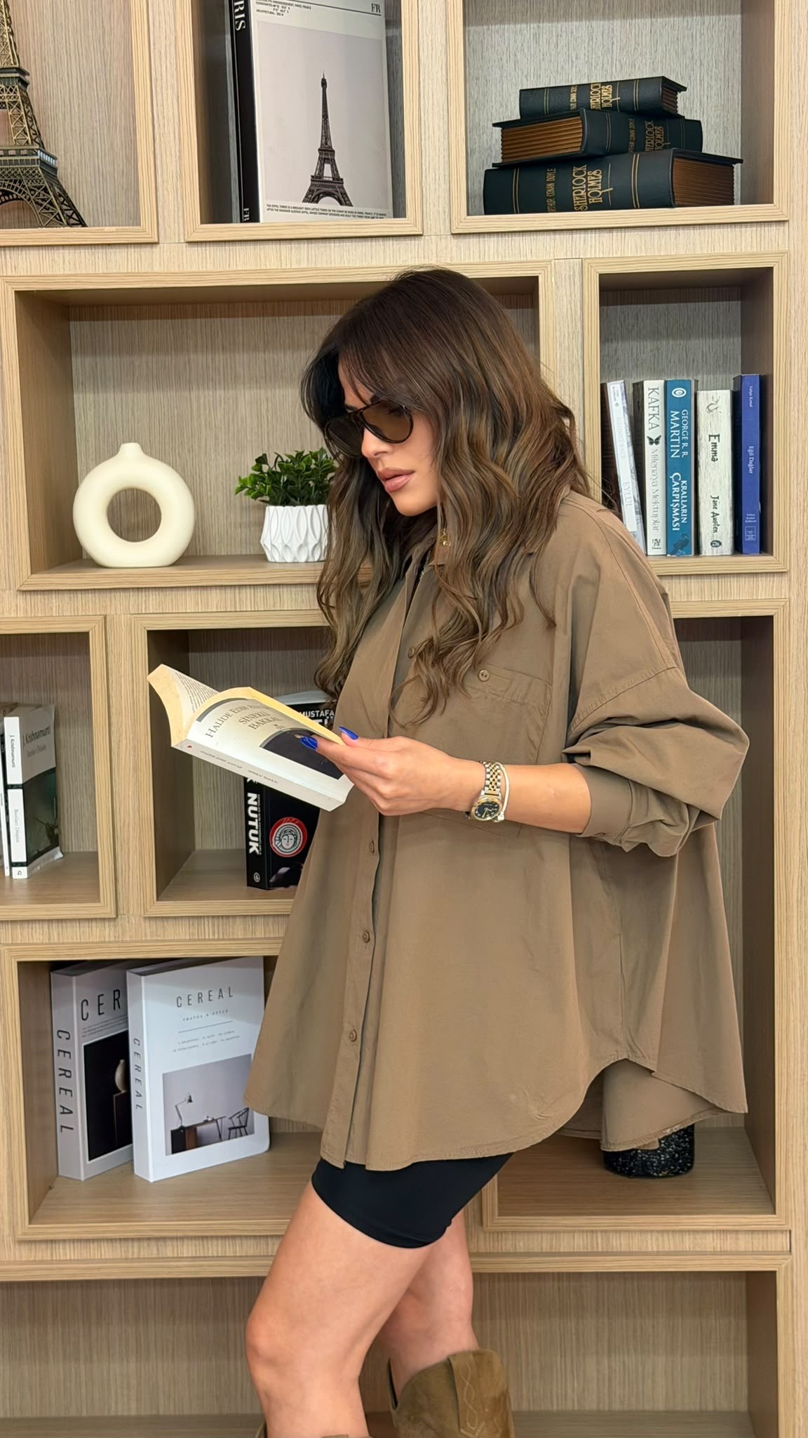 Oversize Cepli Pamuklu Poplin Gömlek Camel