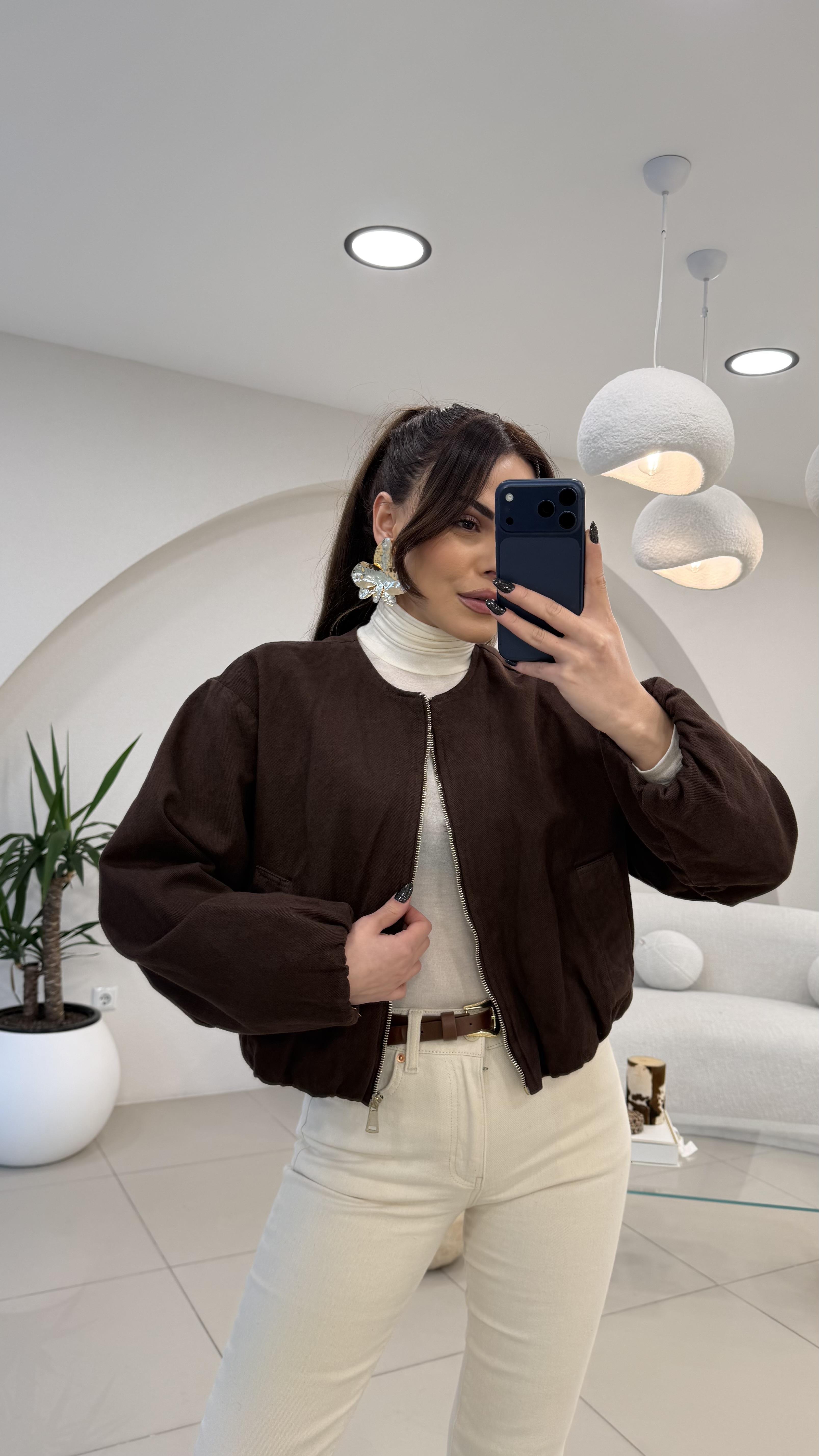 ÖZEL SERİ DENİM BOMBER ACI KAHVE