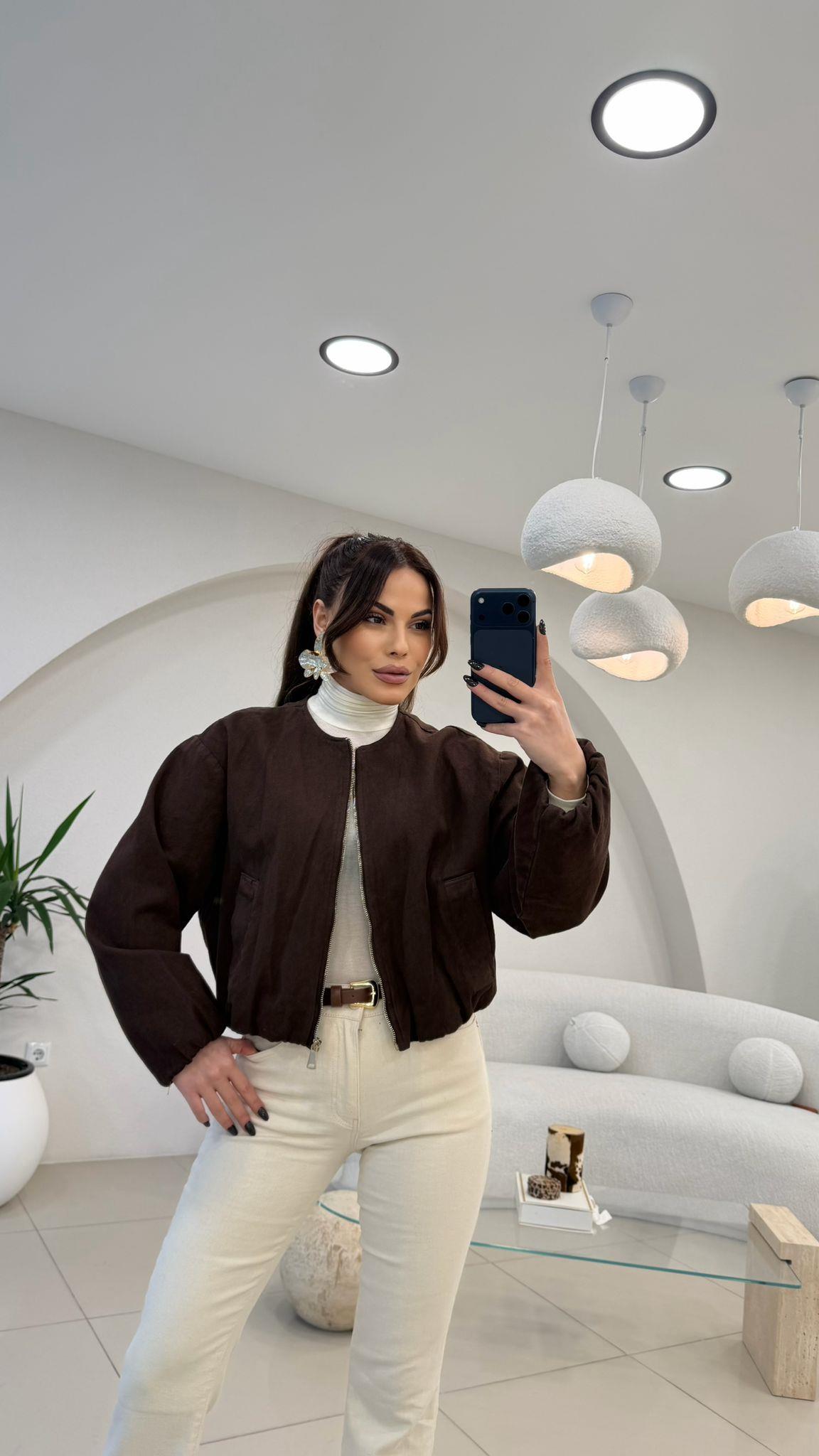 ÖZEL SERİ DENİM BOMBER ACI KAHVE