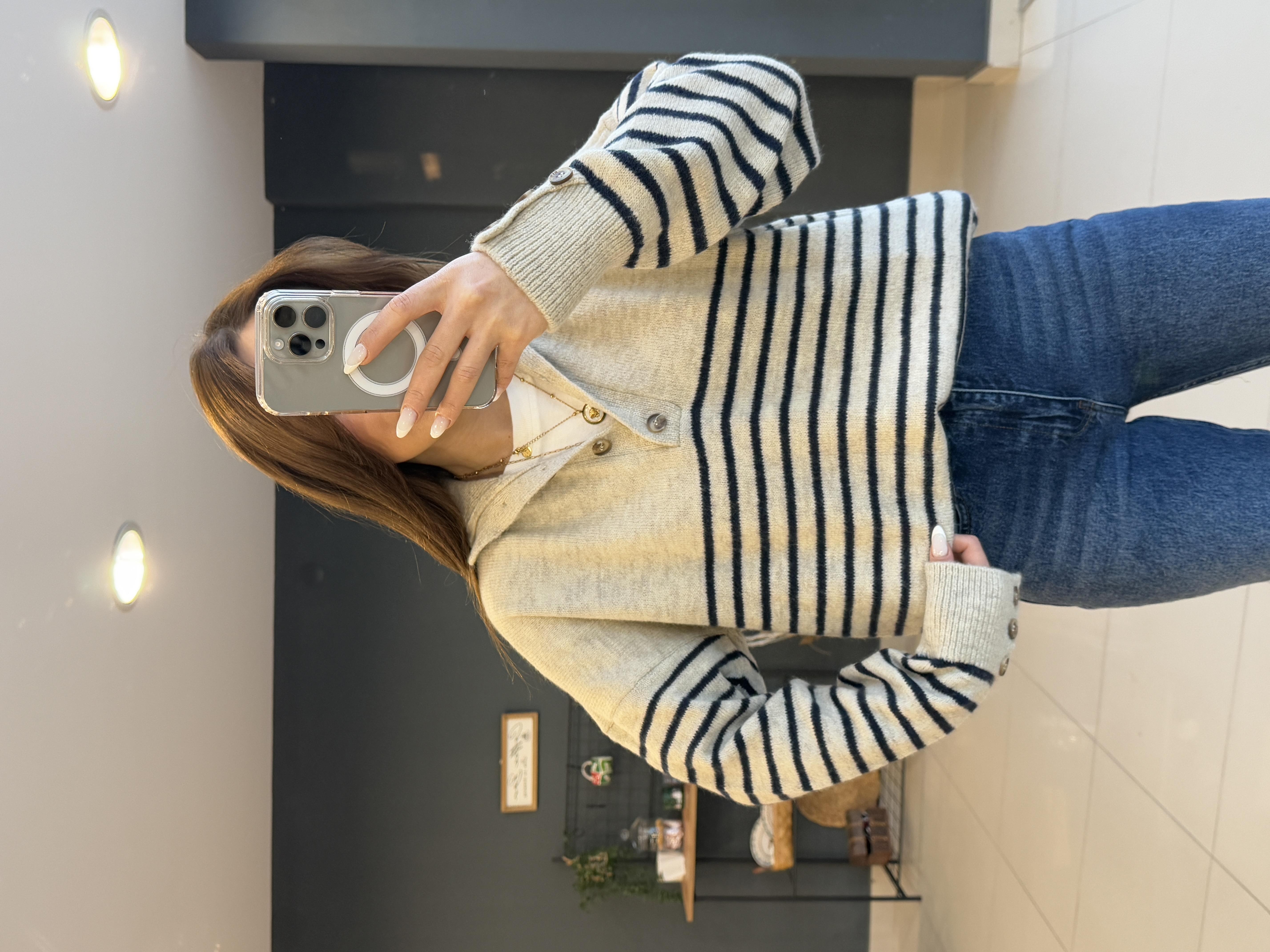 Pamuk Çi̇zgi̇li̇ Düğmeli̇ Kazak