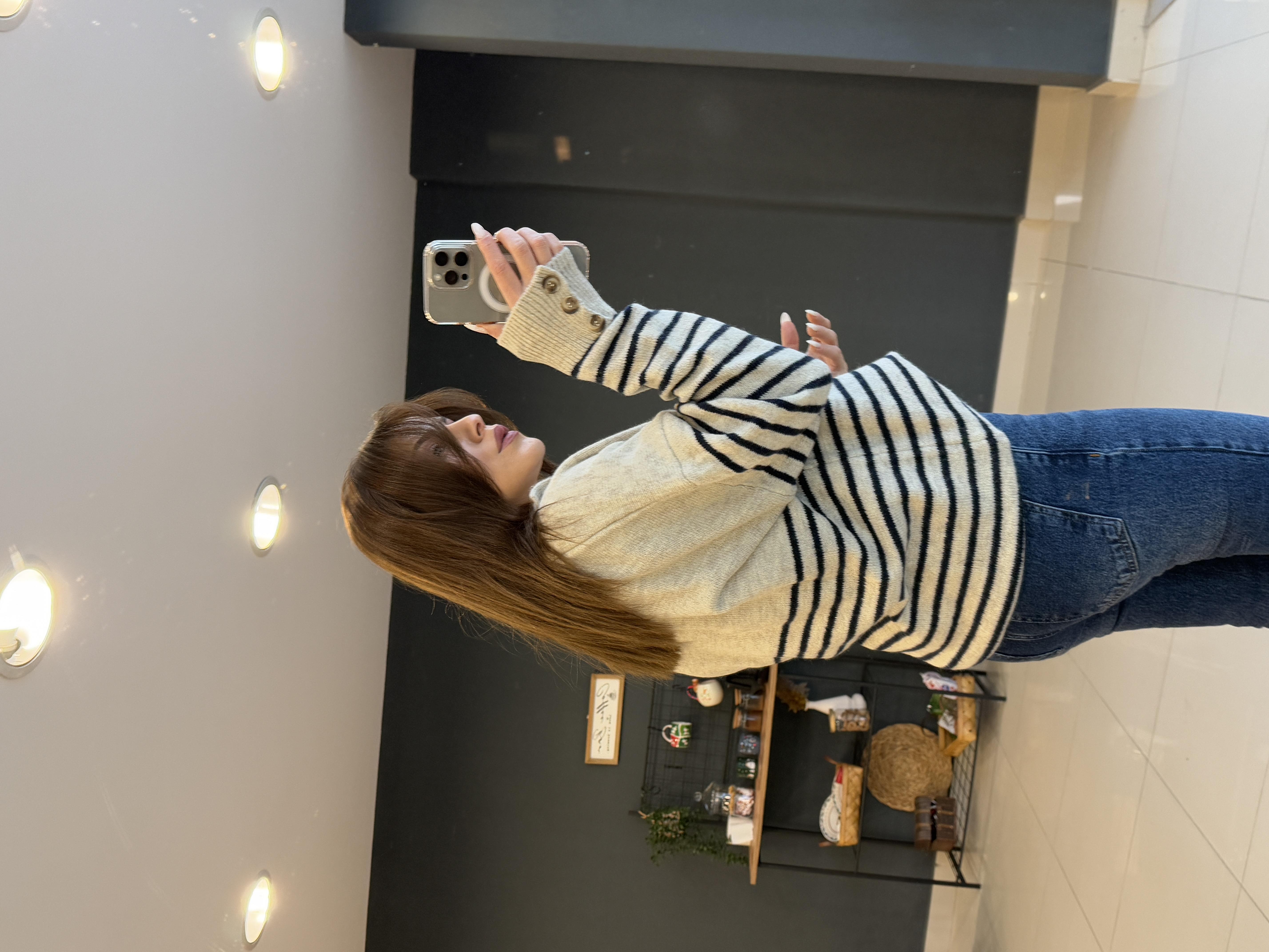 Pamuk Çi̇zgi̇li̇ Düğmeli̇ Kazak