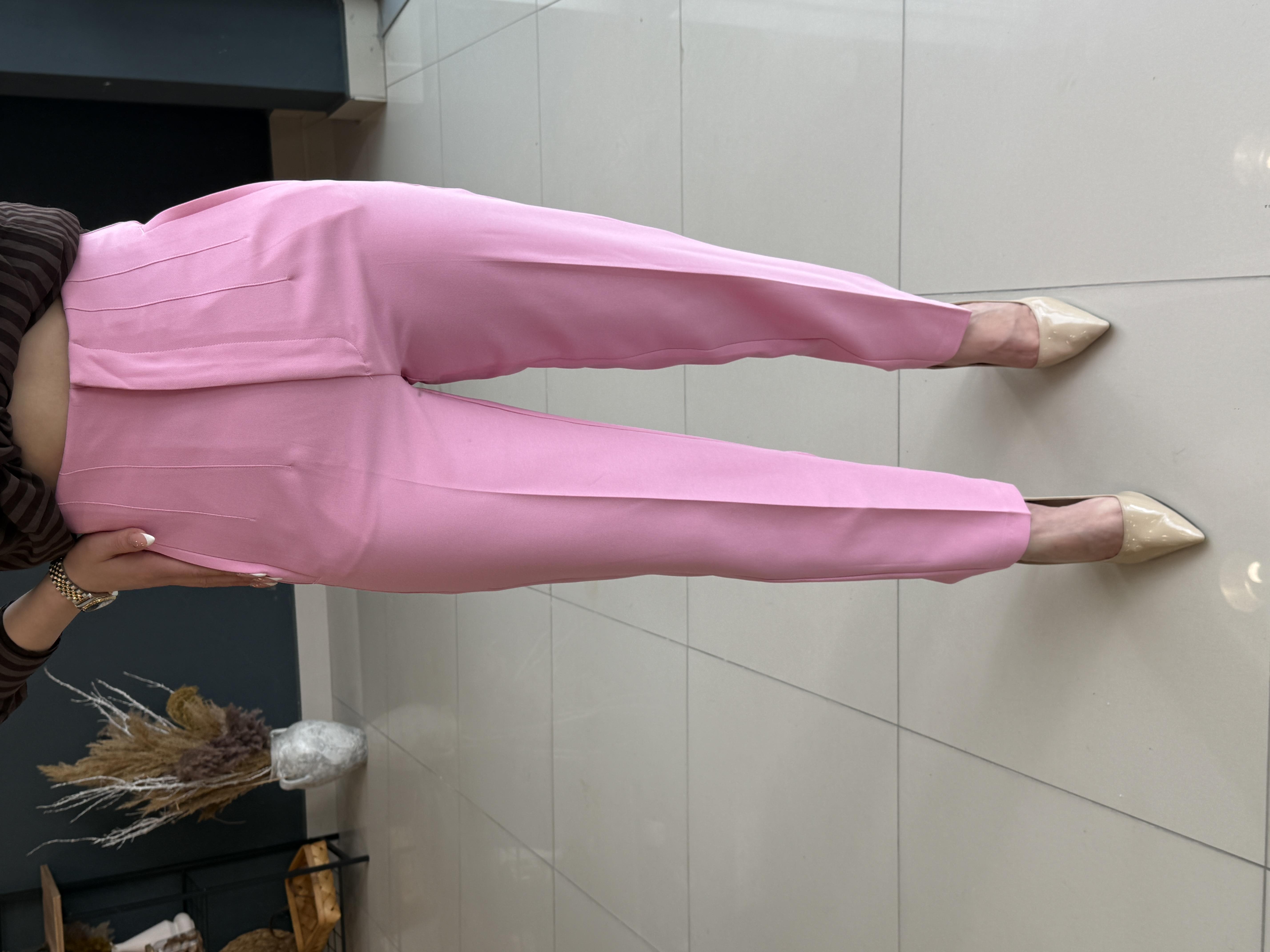 Pensli̇ Havuç Kesi̇m Kumaş Pantolon Pembe