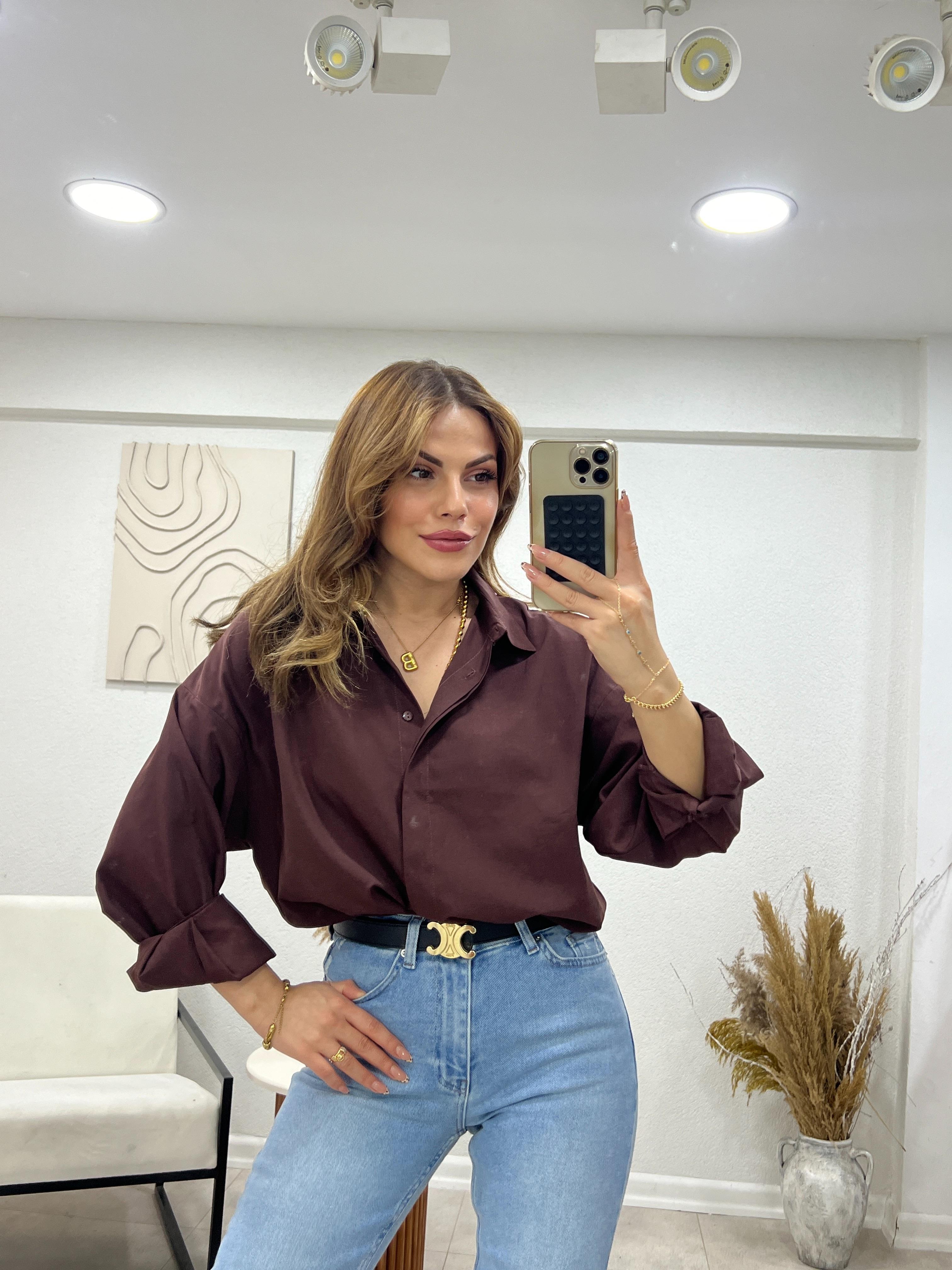 Popli̇n Kumaş Premi̇um Aci Kahve Gömlek