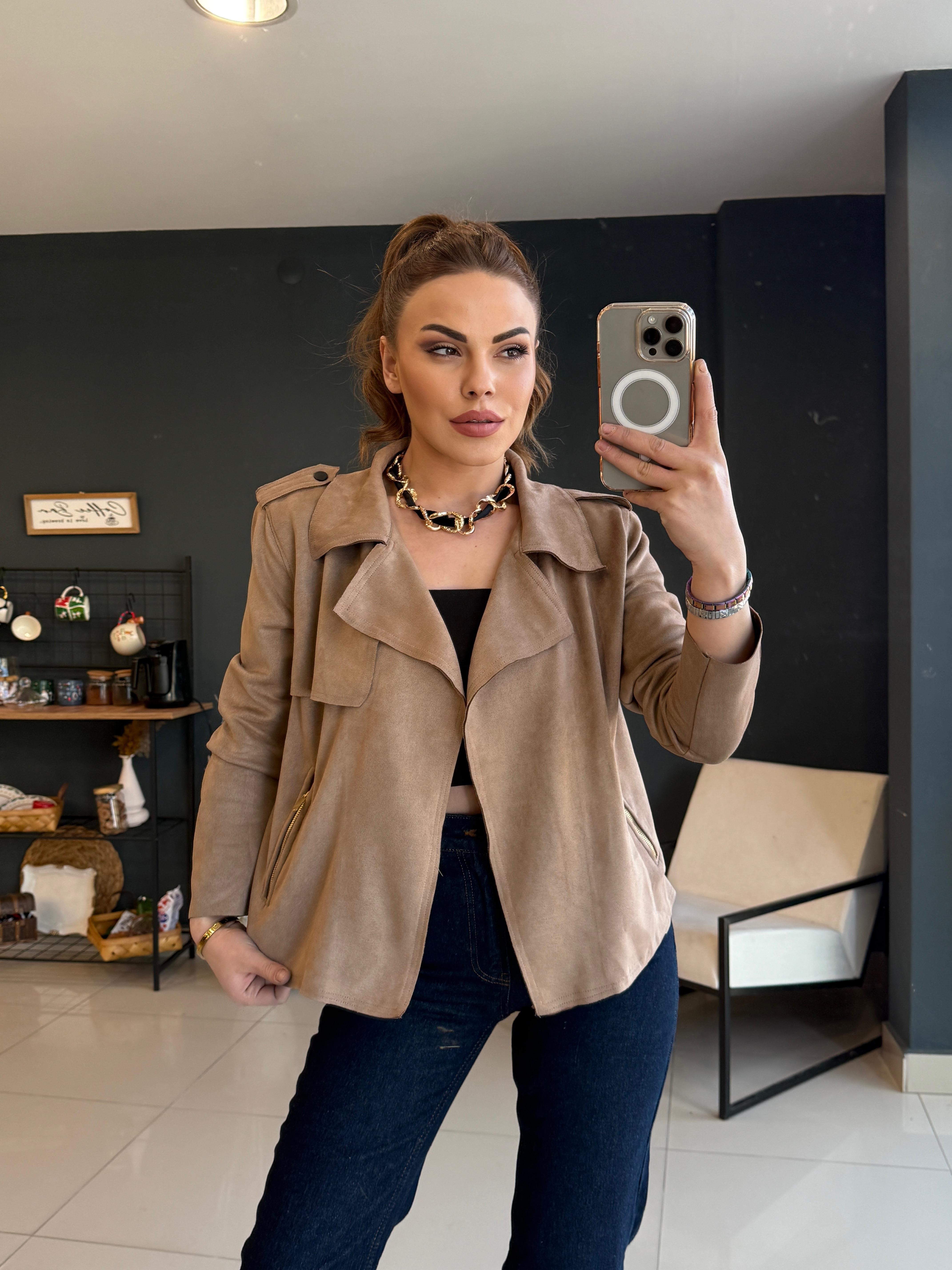Premi̇um Astarsiz Süet Ceket Camel