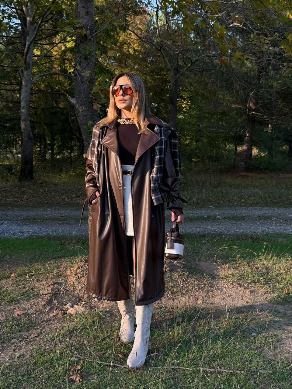 PREMİUM SERİ UZUN DERİ TRENÇ KAHVE