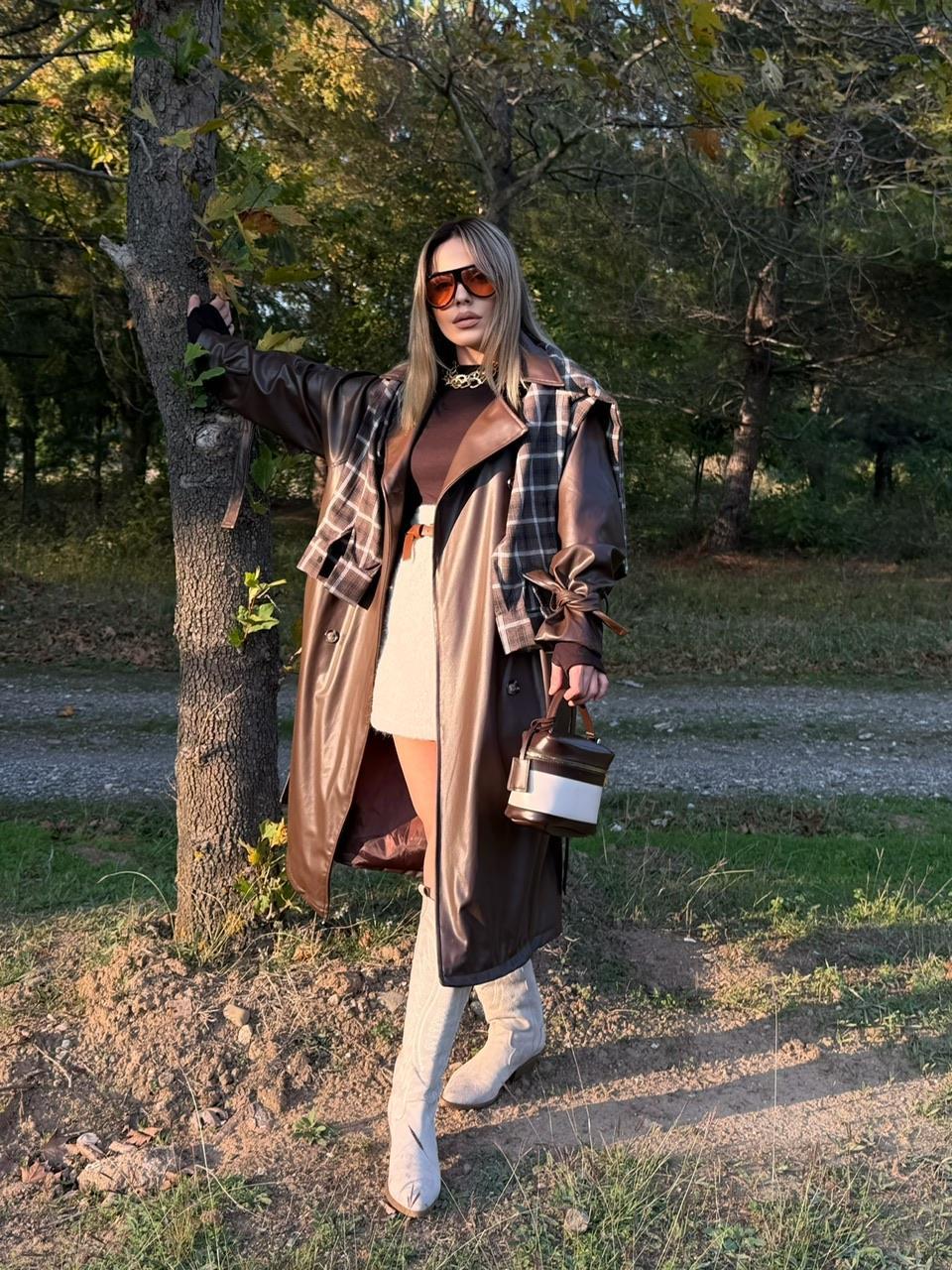 PREMİUM SERİ UZUN DERİ TRENÇ KAHVE