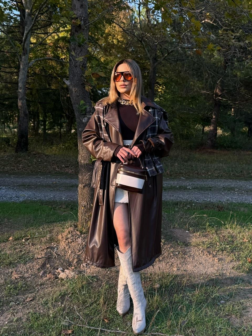 PREMİUM SERİ UZUN DERİ TRENÇ KAHVE