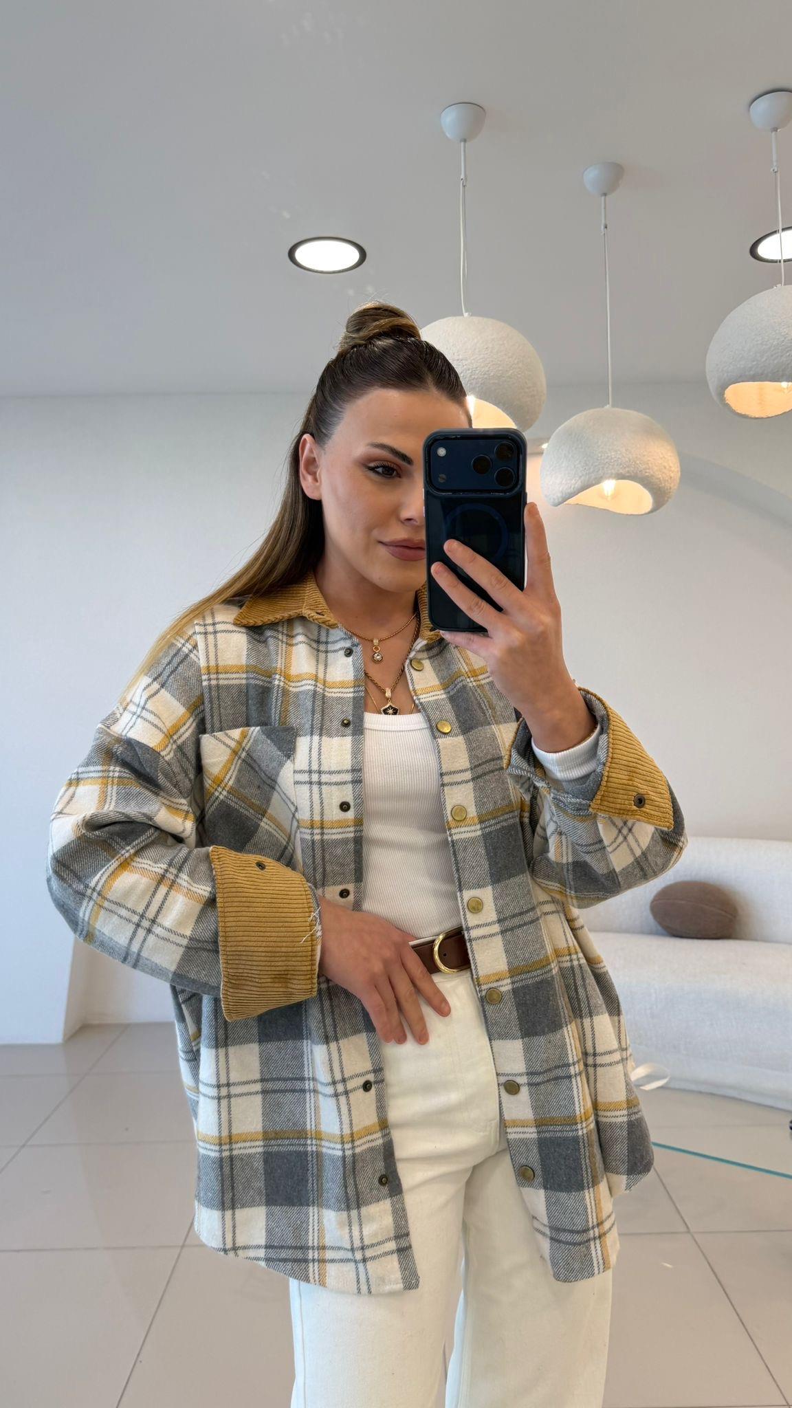 PREMİUM SERİ KOL VE YAKA KADİFE DETAYLI ODUNCU GÖMLEK