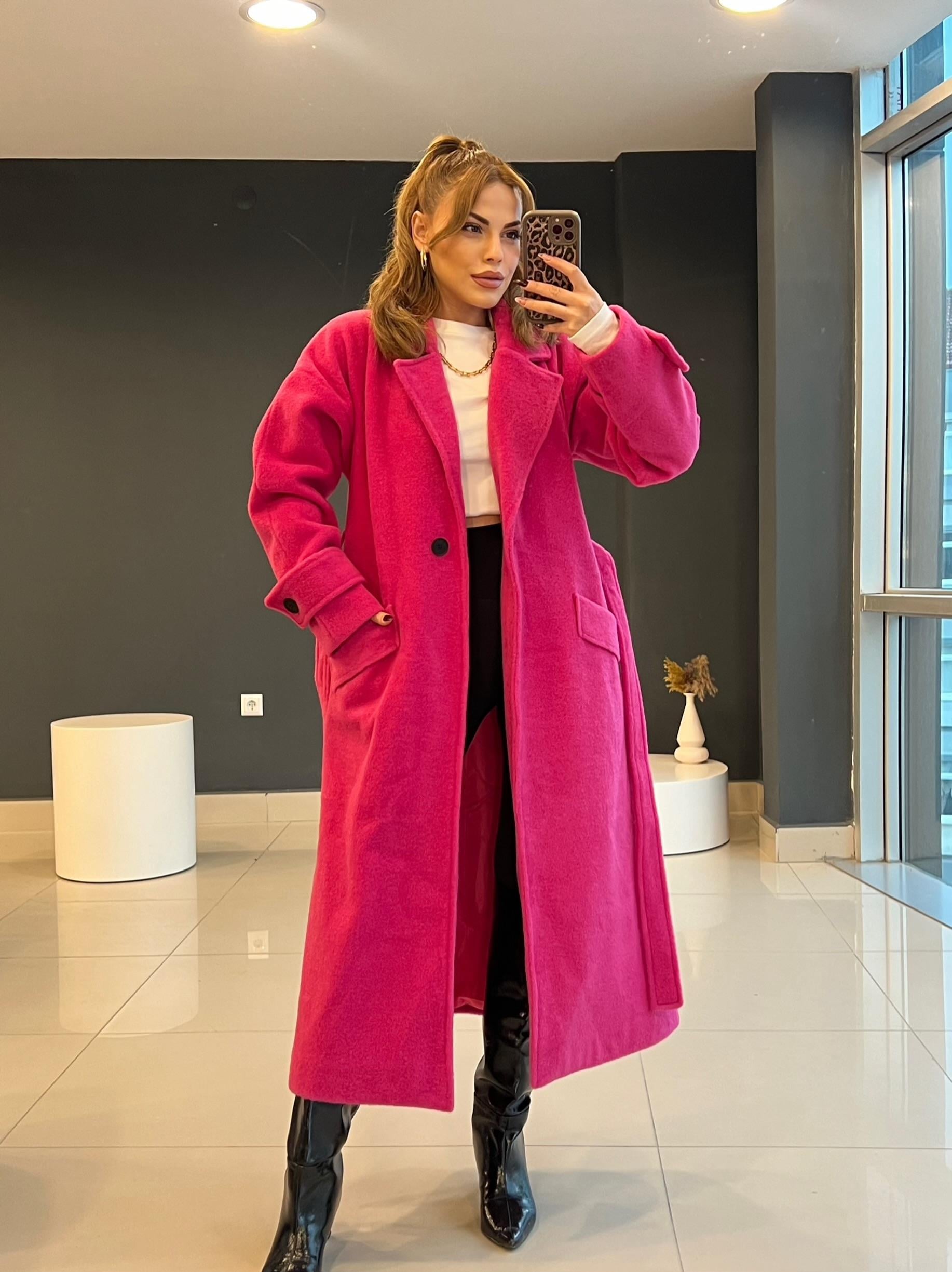 Premi̇um Seri̇ Astarli Kaşe Kaban Pembe