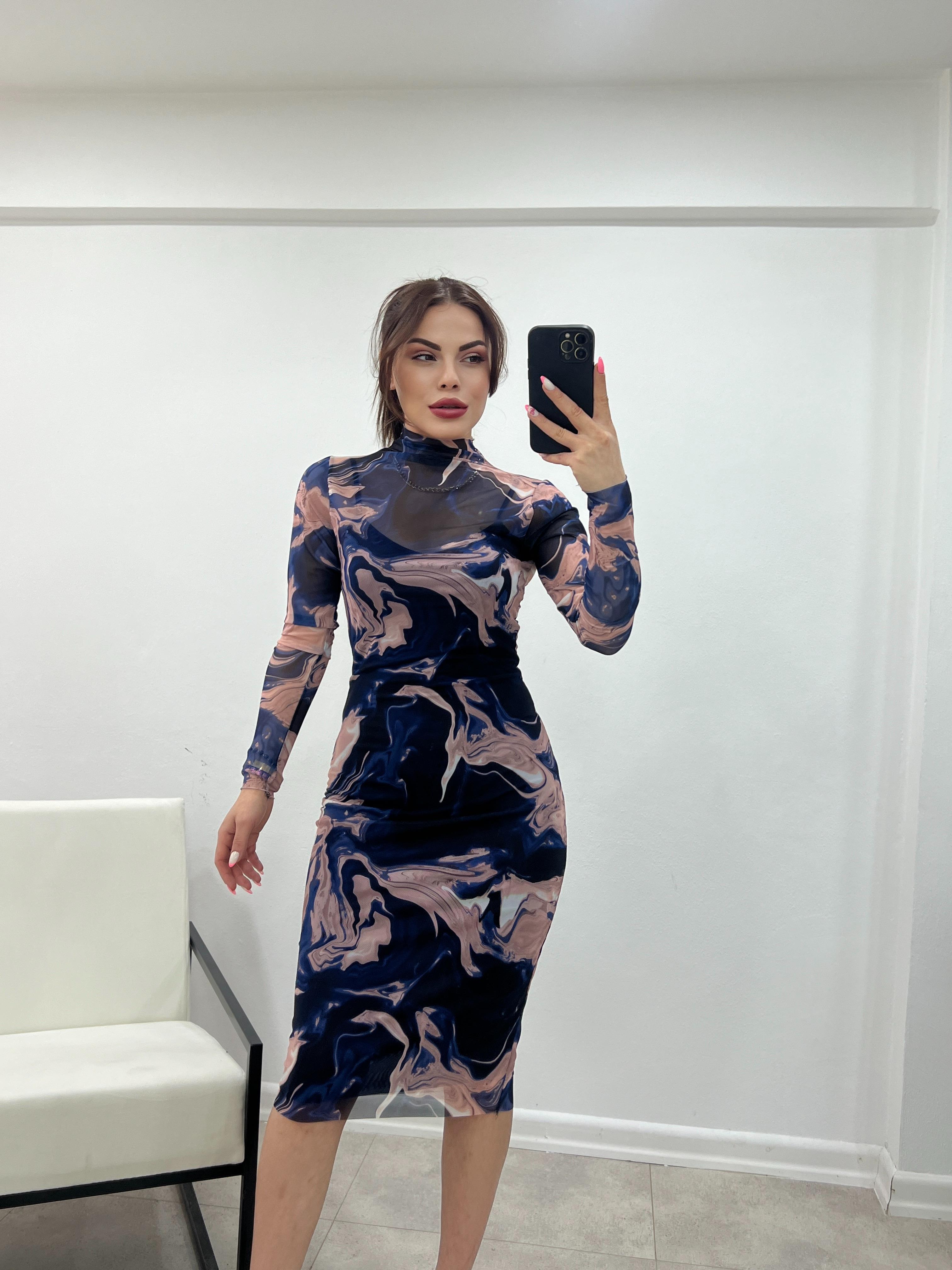 Saks Desenli̇ Tül Elbi̇se