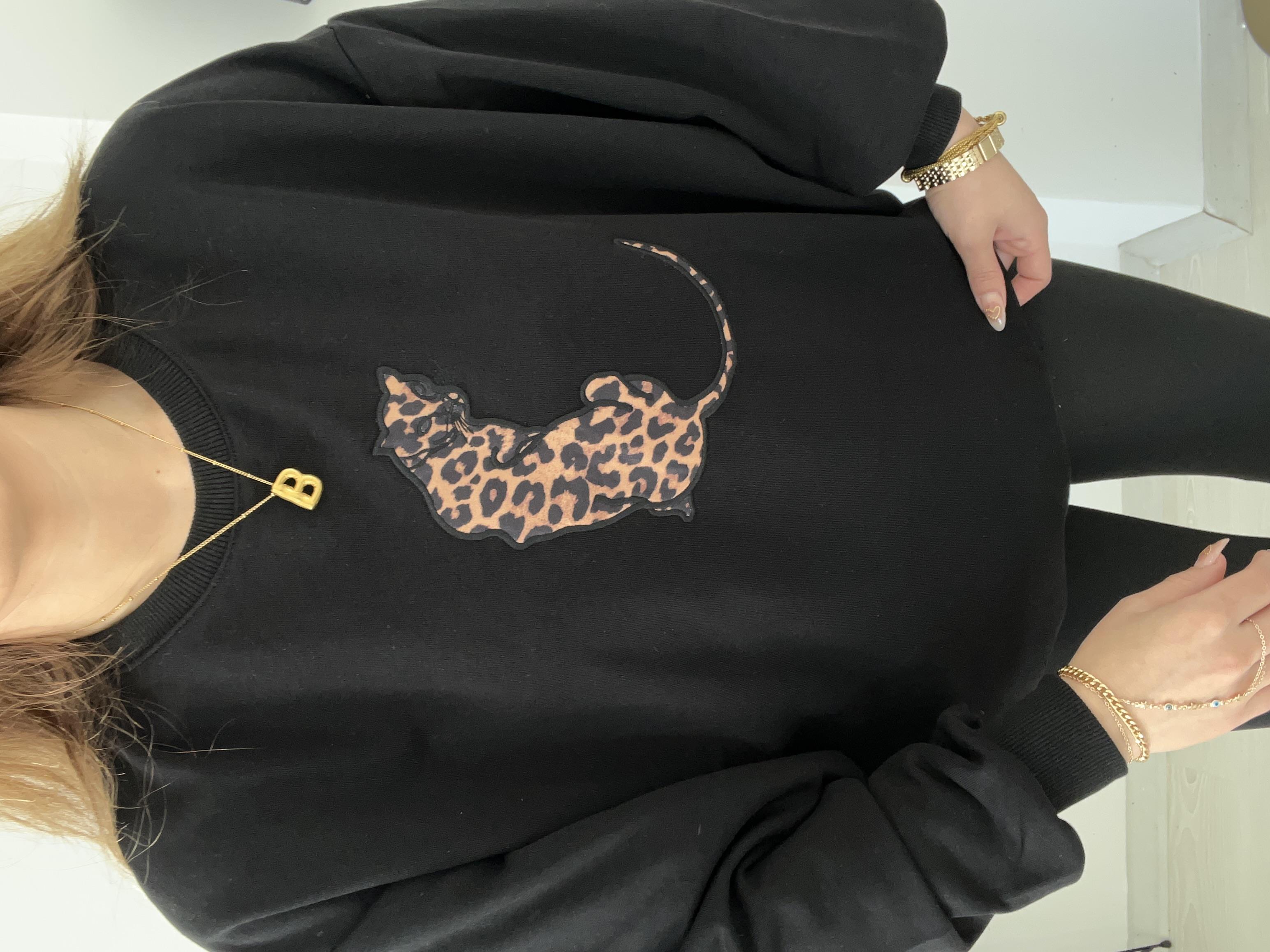 Şardonsuz Oversi̇ze Leopar Detayli Sweat Si̇yah