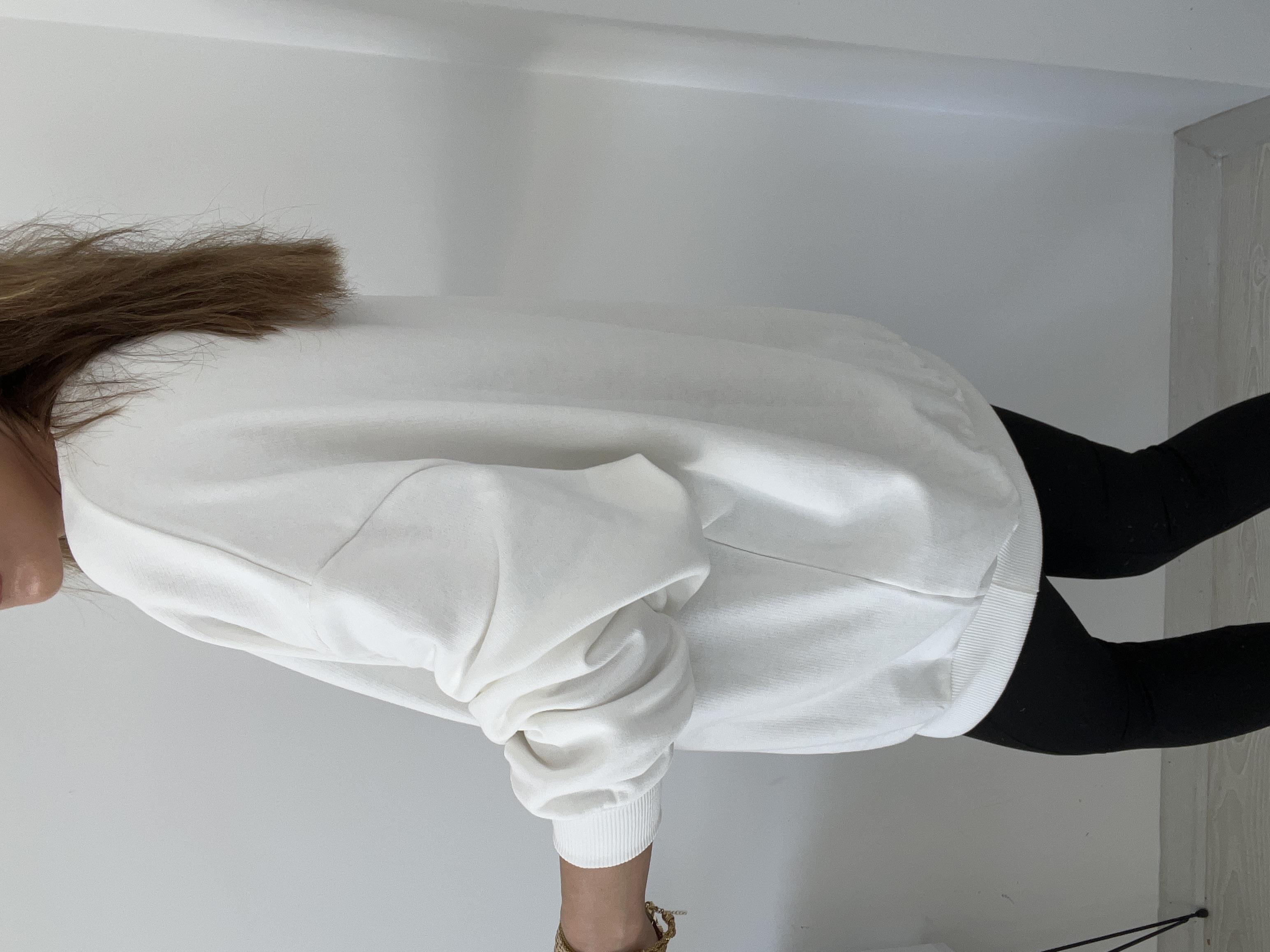 Şardonsuz Oversi̇ze Leopar Detayli Sweat Beyaz