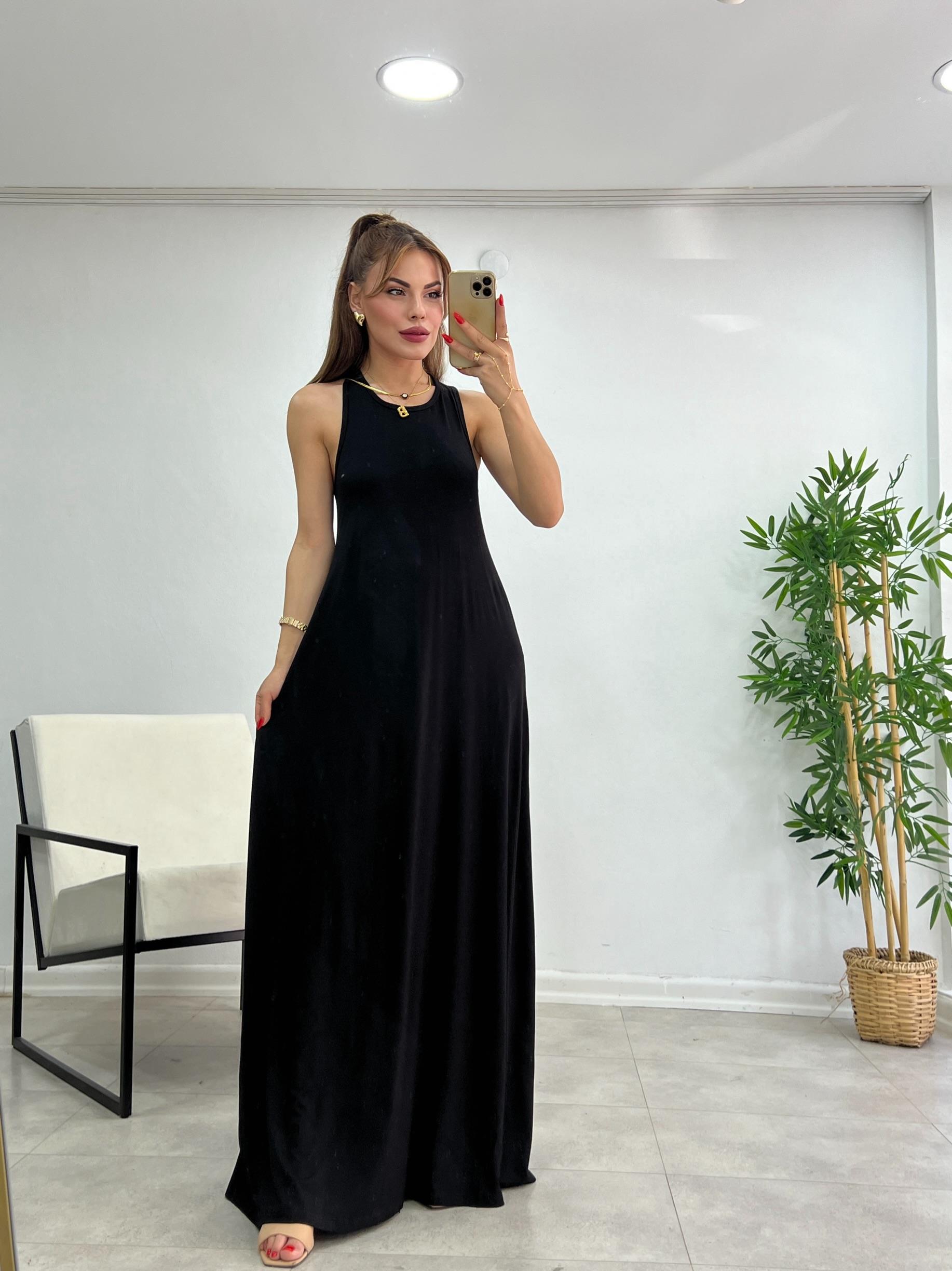 Sifir Yaka Modal Kumaş Basi̇c Elbi̇se Si̇yah
