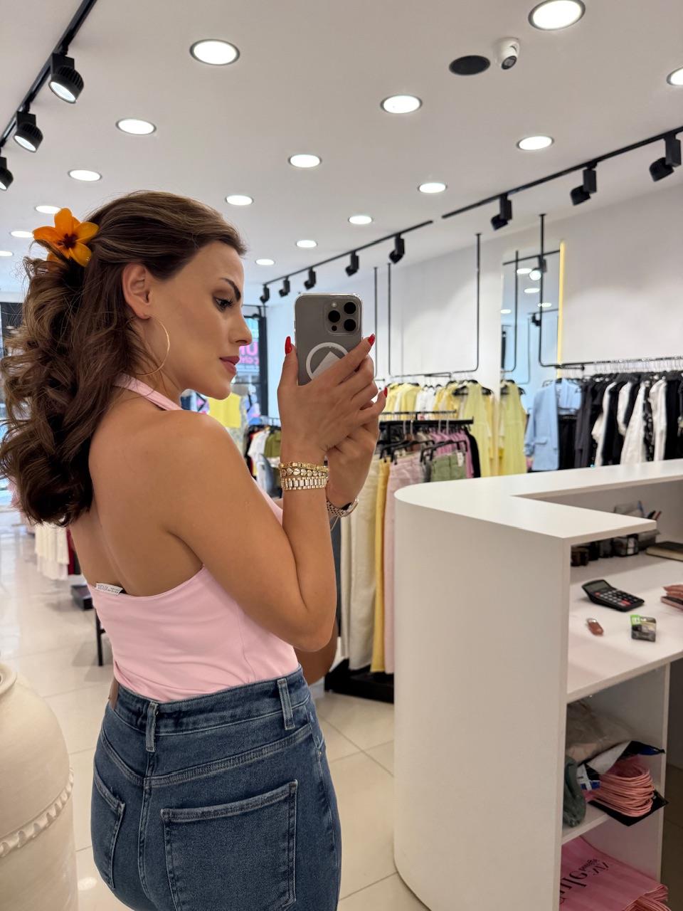 SIRT DEKOLTELİ BLUZ PEMBE