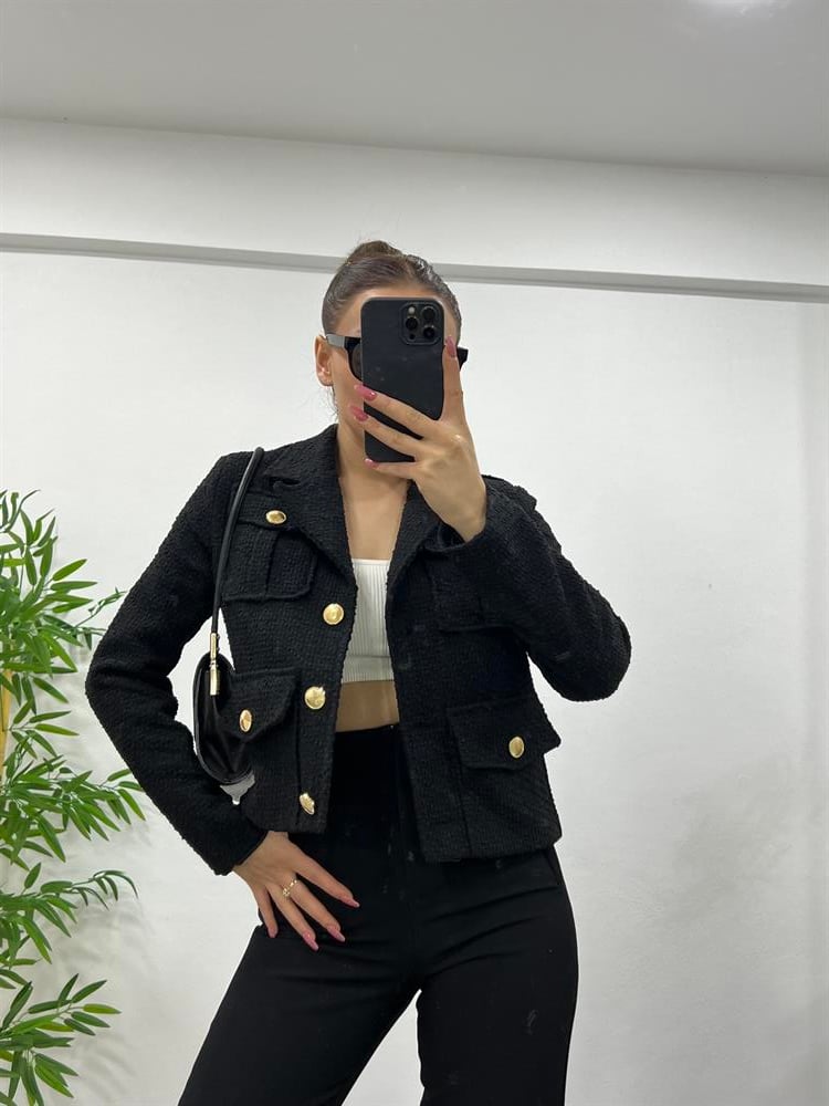 Si̇yah Gold Düğme Detayli Blazer Ceket