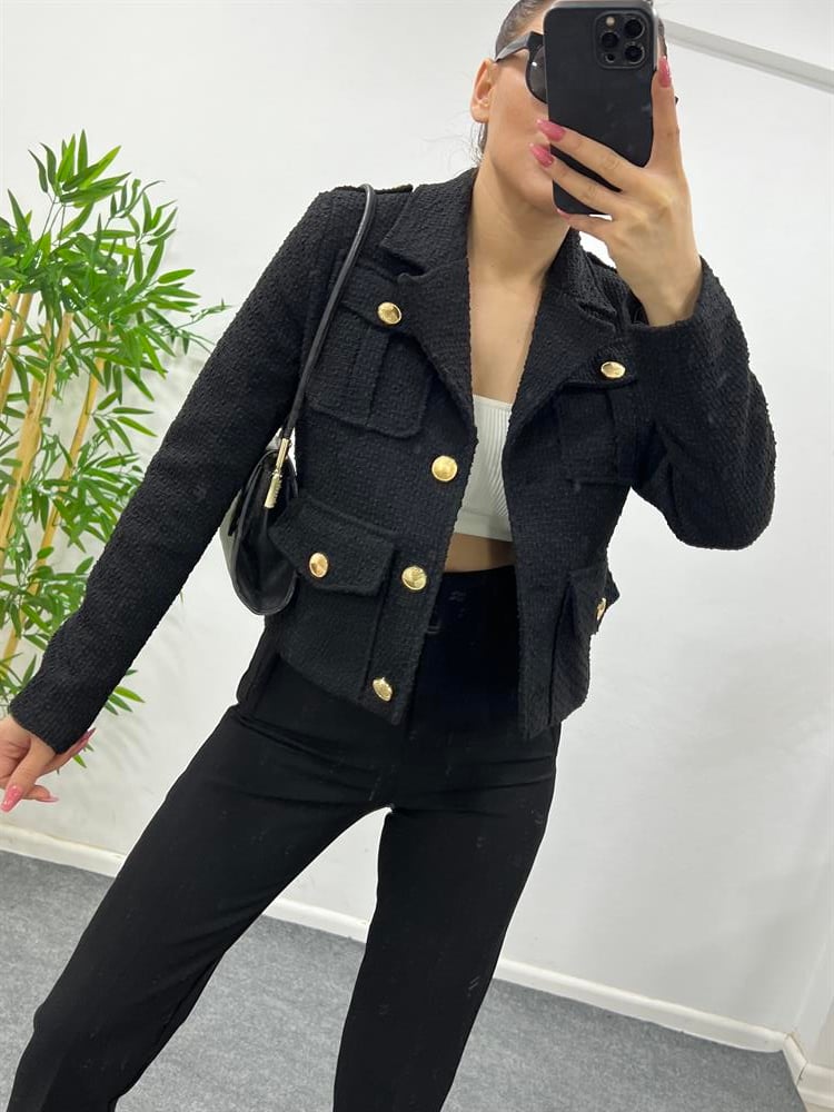 Si̇yah Gold Düğme Detayli Blazer Ceket