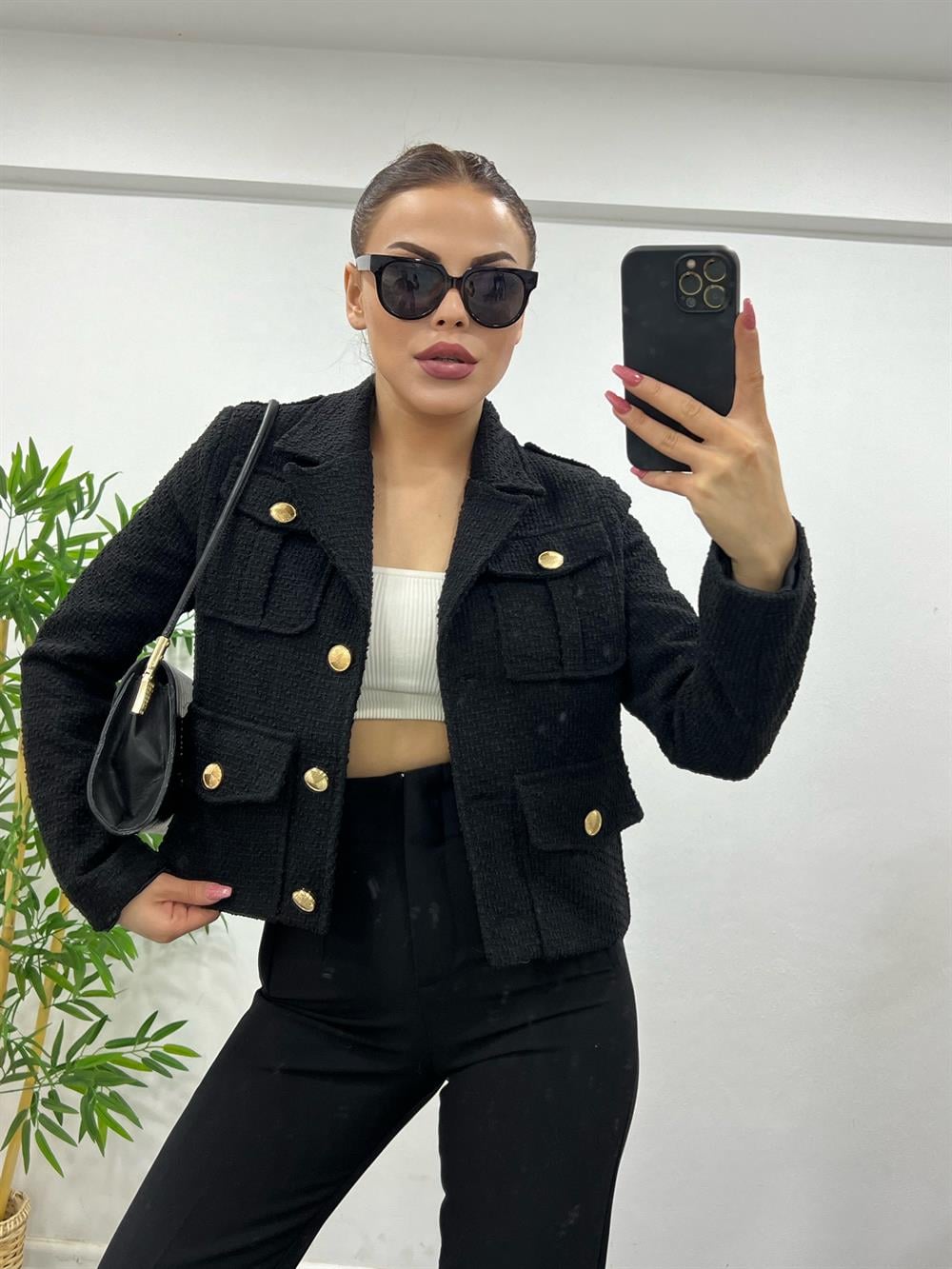 Si̇yah Gold Düğme Detayli Blazer Ceket