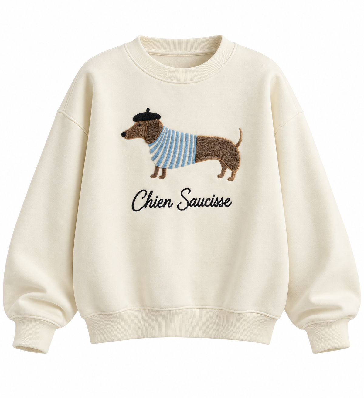 Sosis Köpek nakışlı Ekru Oversize Sweatshırt