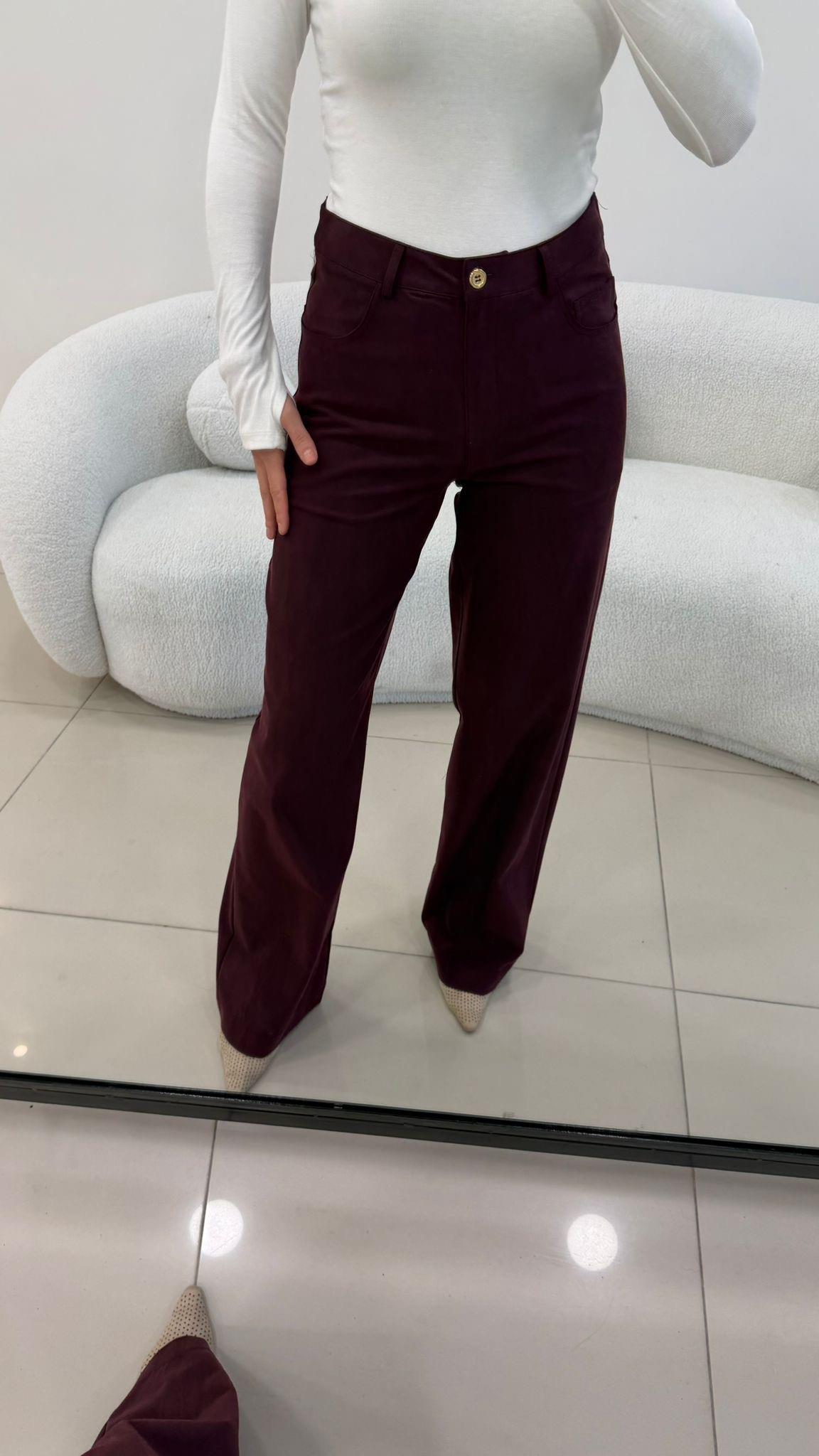 SÜET GÖRÜNÜMLÜ BORU PAÇA  KUMAŞ PANTOLON BORDO