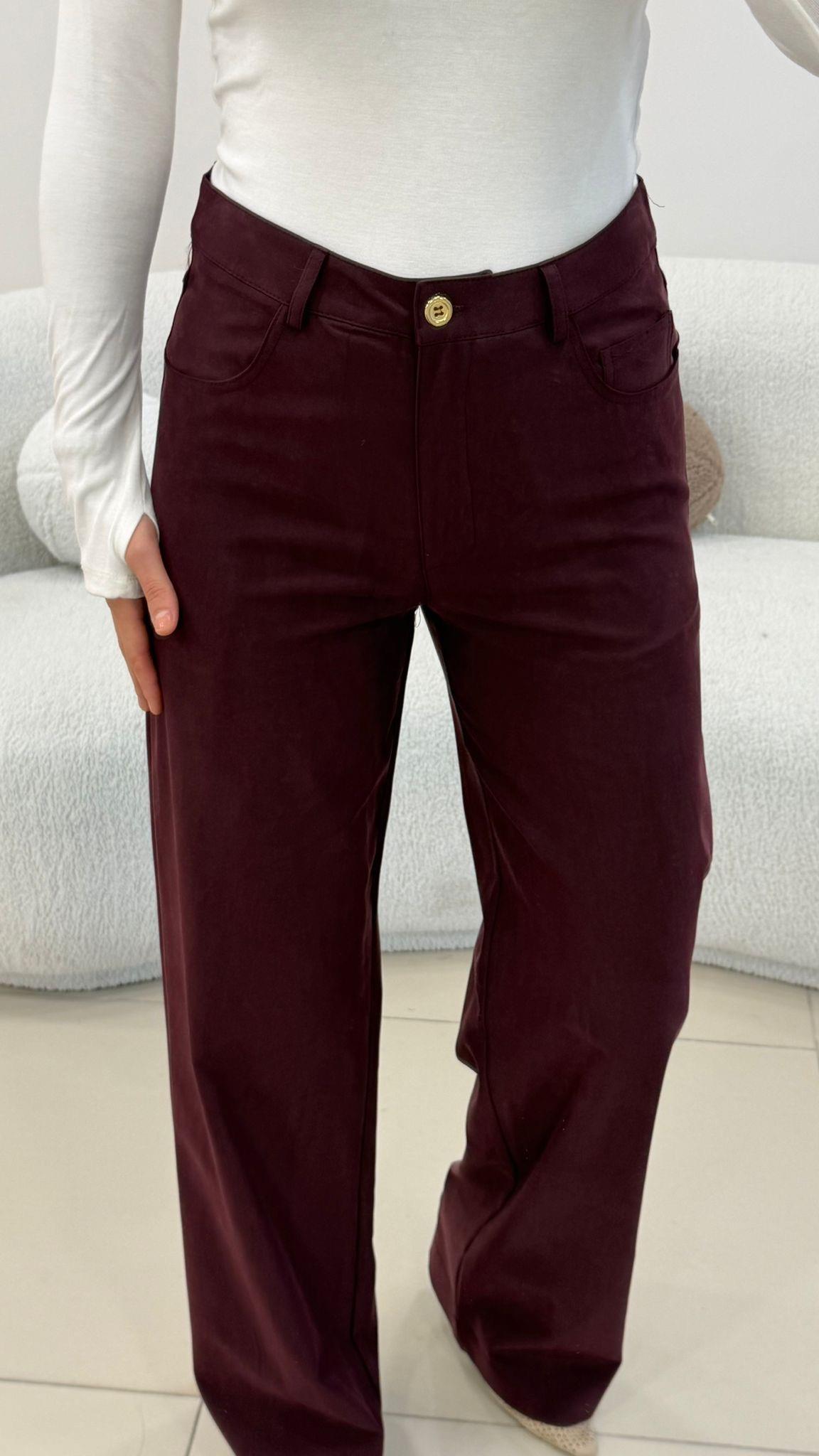 SÜET GÖRÜNÜMLÜ BORU PAÇA  KUMAŞ PANTOLON BORDO