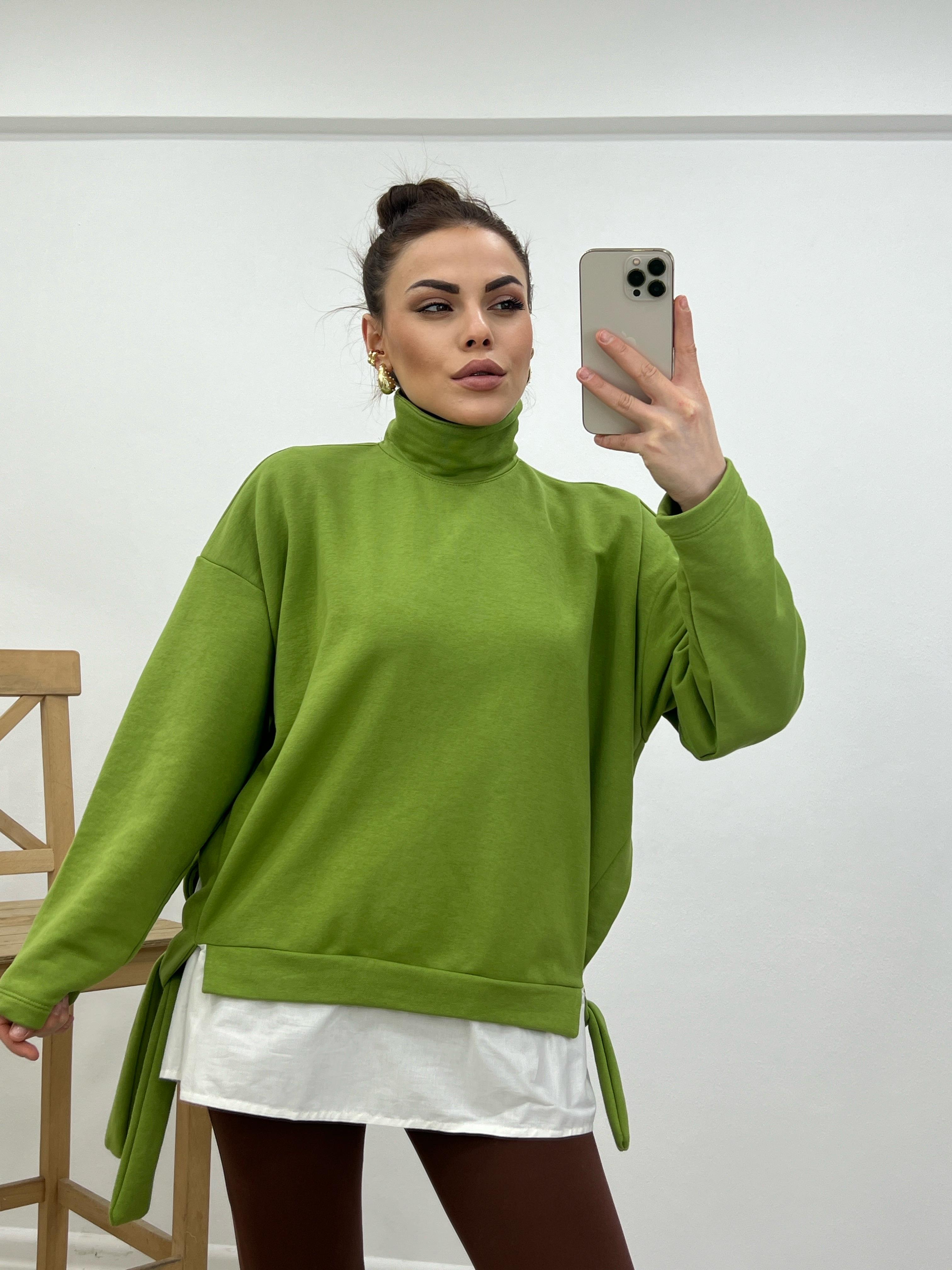 Tasarim Di̇k Yaka Sweat Oli̇v Yeşi̇l