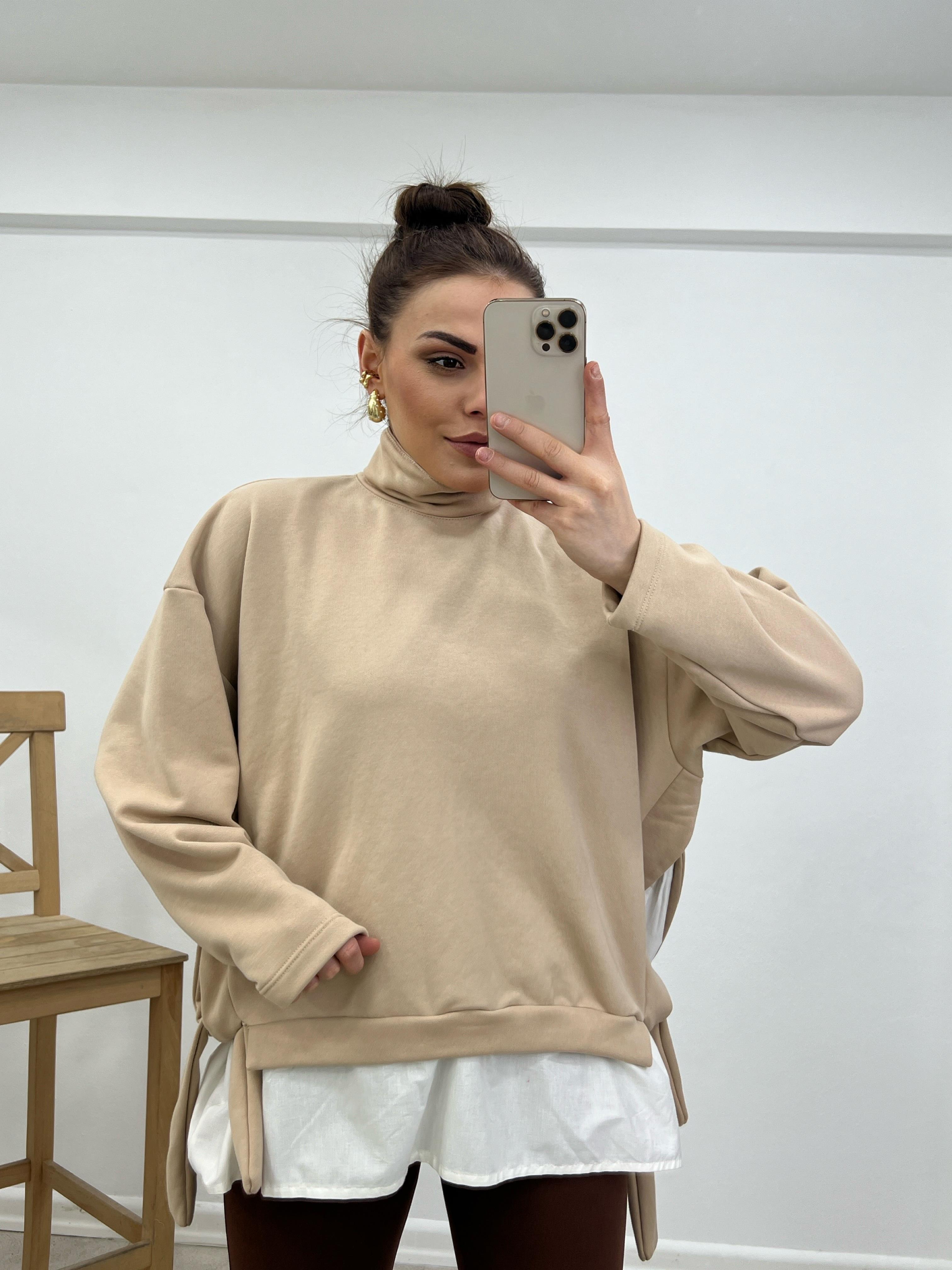 Tasarim Di̇k Yaka Sweat Taş Renk