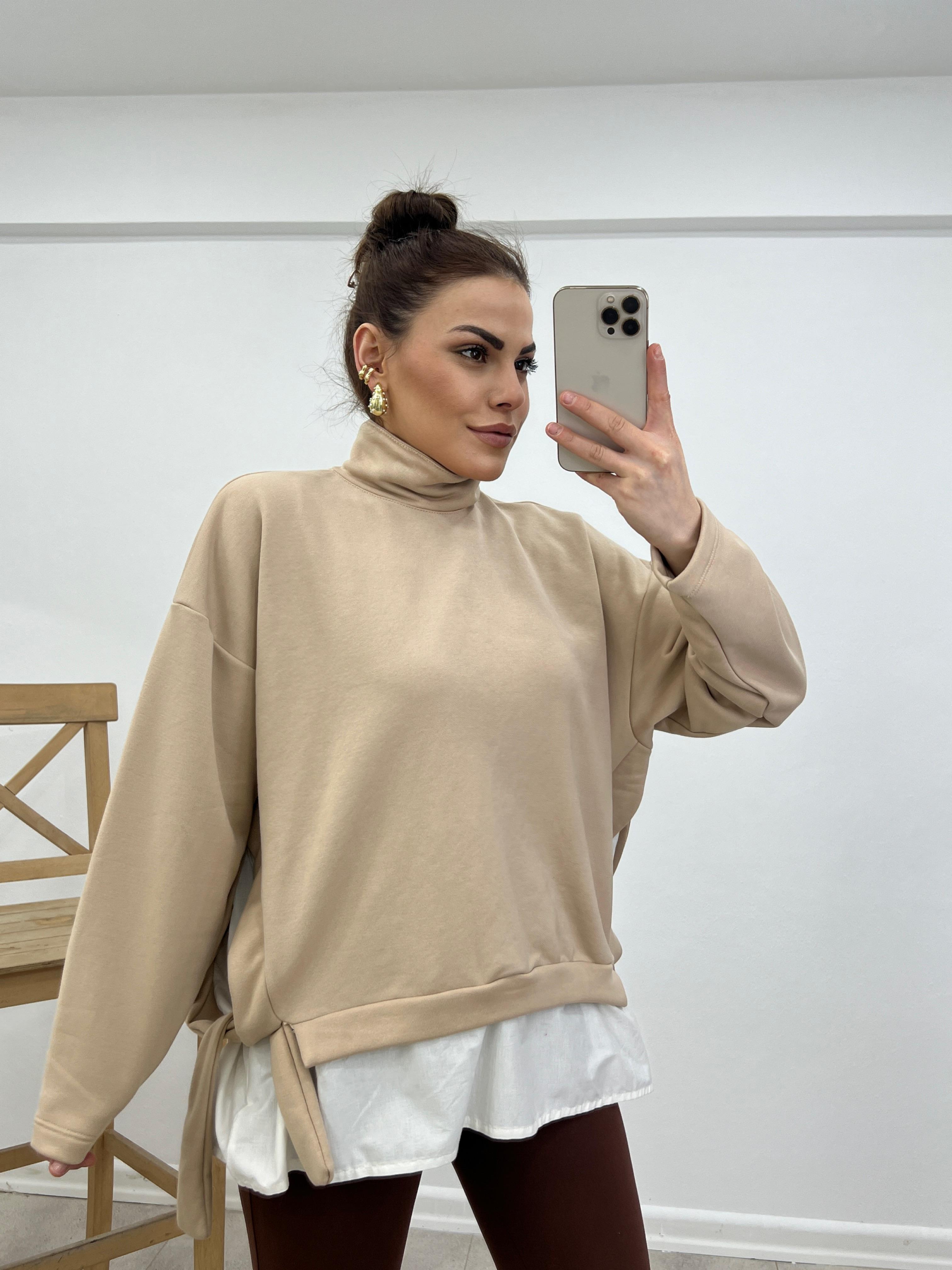 Tasarim Di̇k Yaka Sweat Taş Renk