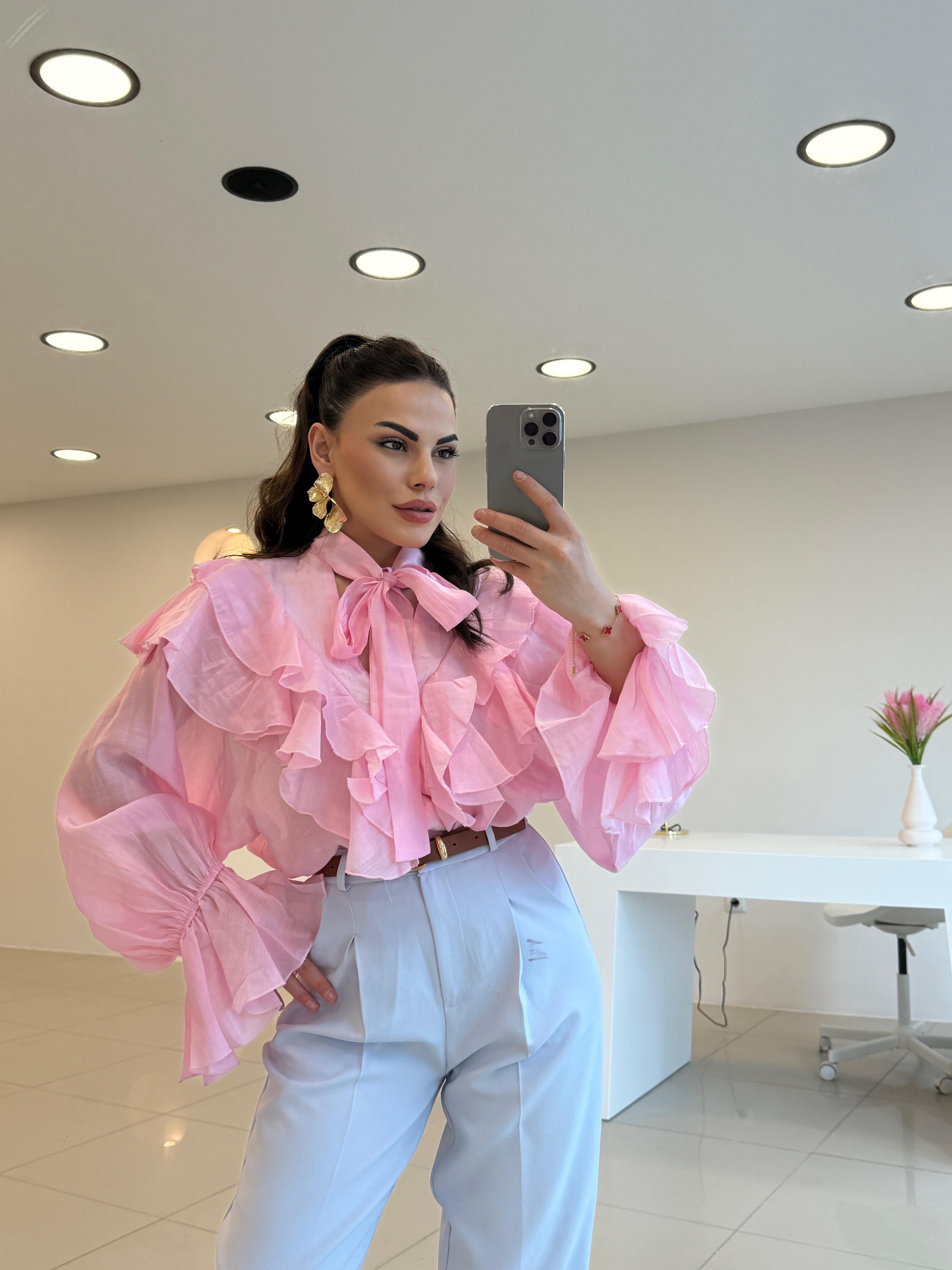 TASARIM FIRFIRLI  GÖMLEK PEMBE