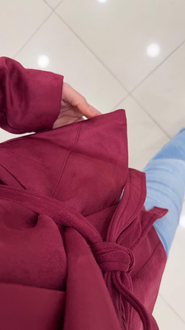 Tasarim Kemerli̇ Süet Bordo  Ceket 