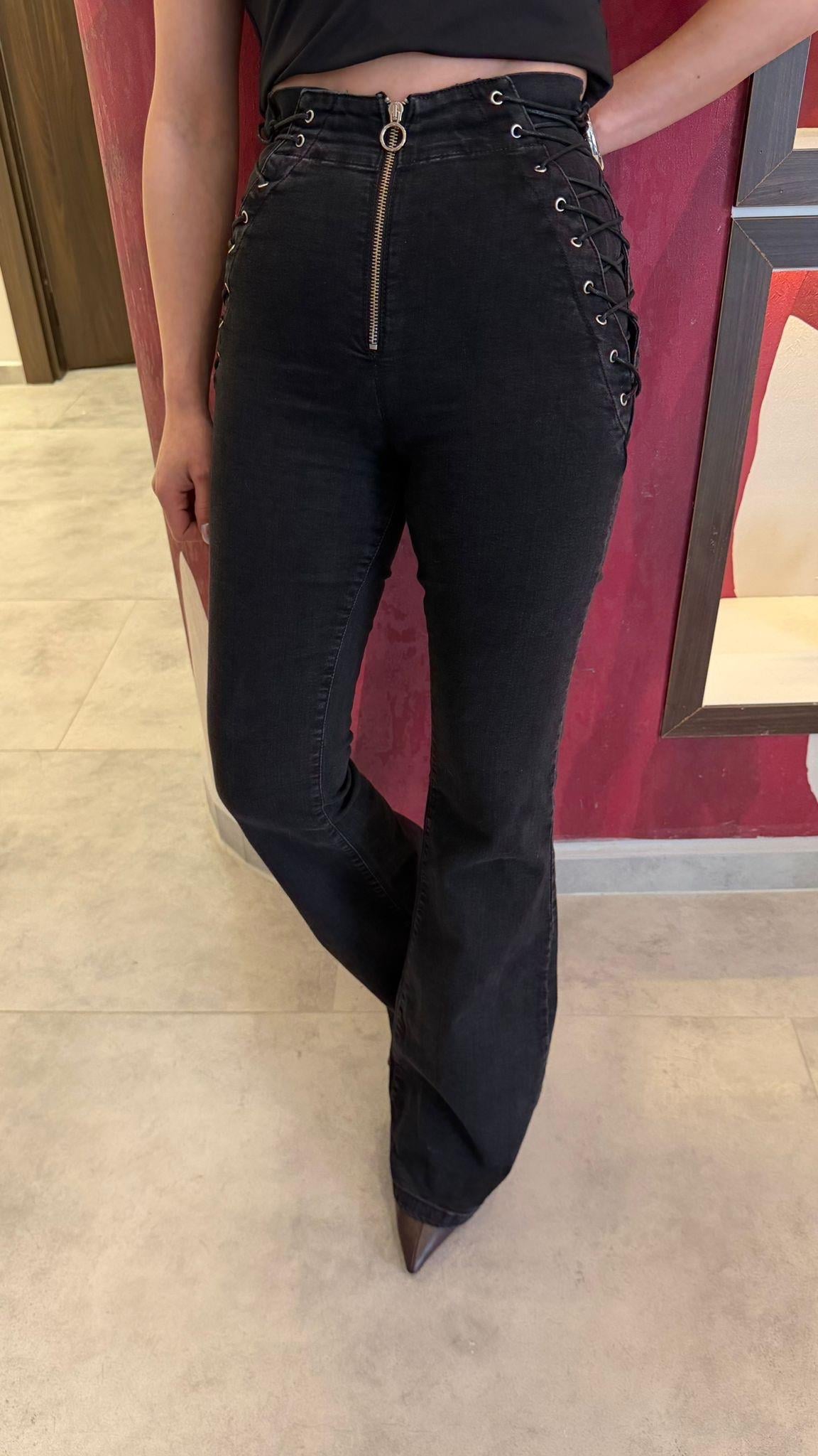 TASARIM YANDAN İPLİ TOPARLAYICI JEAN ANTRASİT